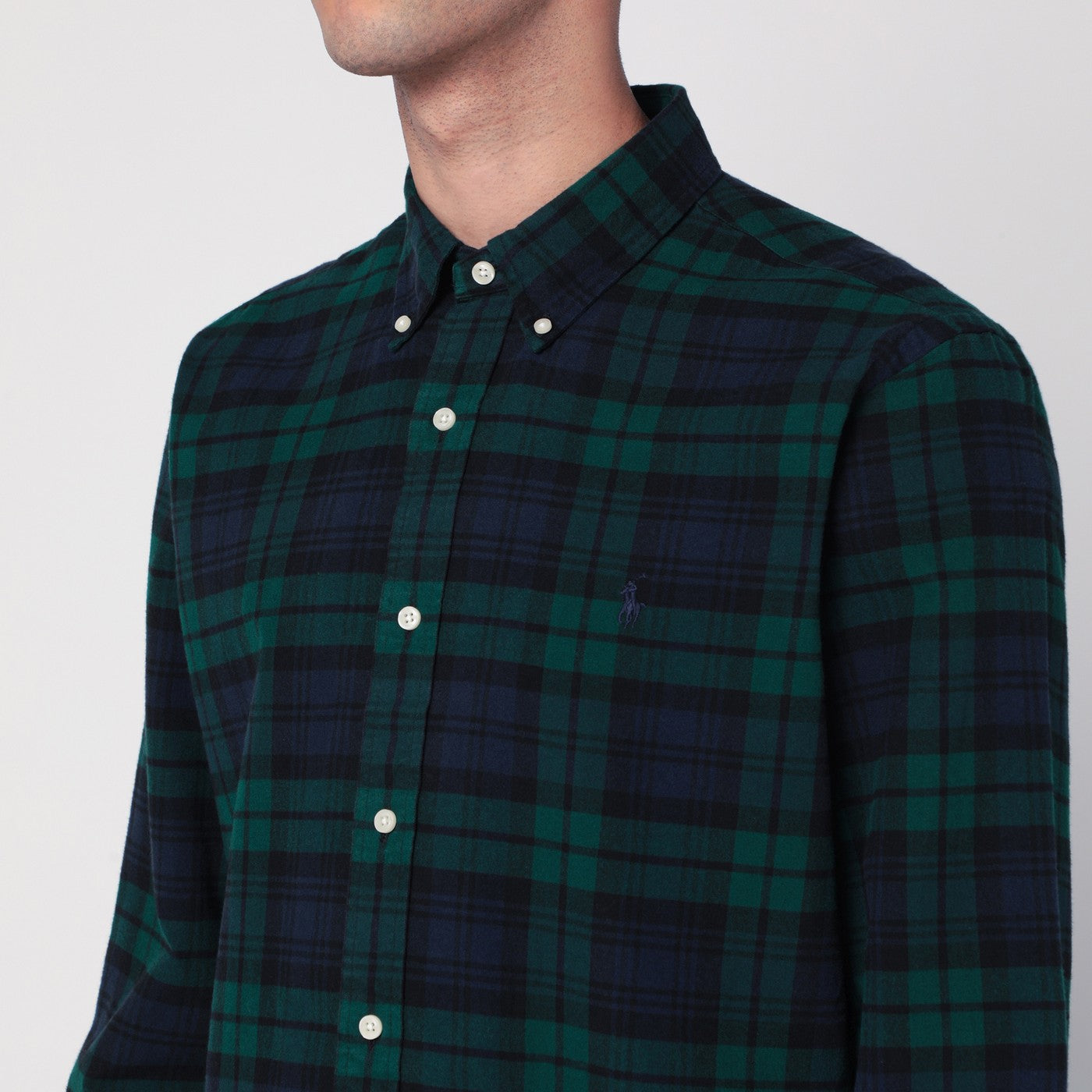 Blue navy/green check pattern shirt Custom-Fit