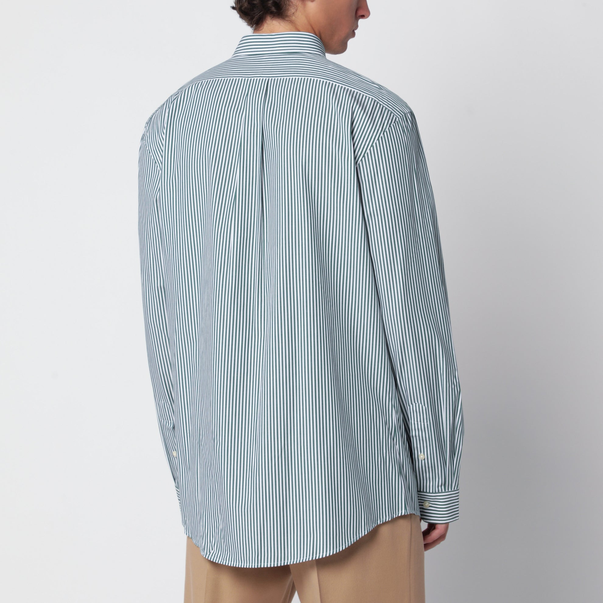 Camicia bianca/verde foresta a righe Slim-Fit Stretch