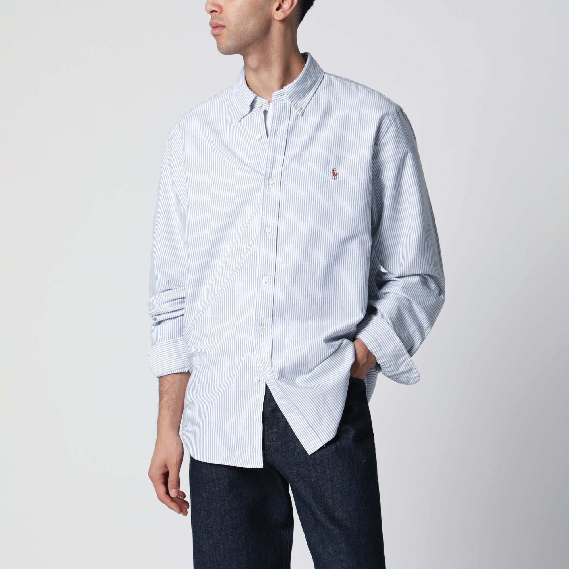 Light blue/white striped Oxford Custom-Fit shirt