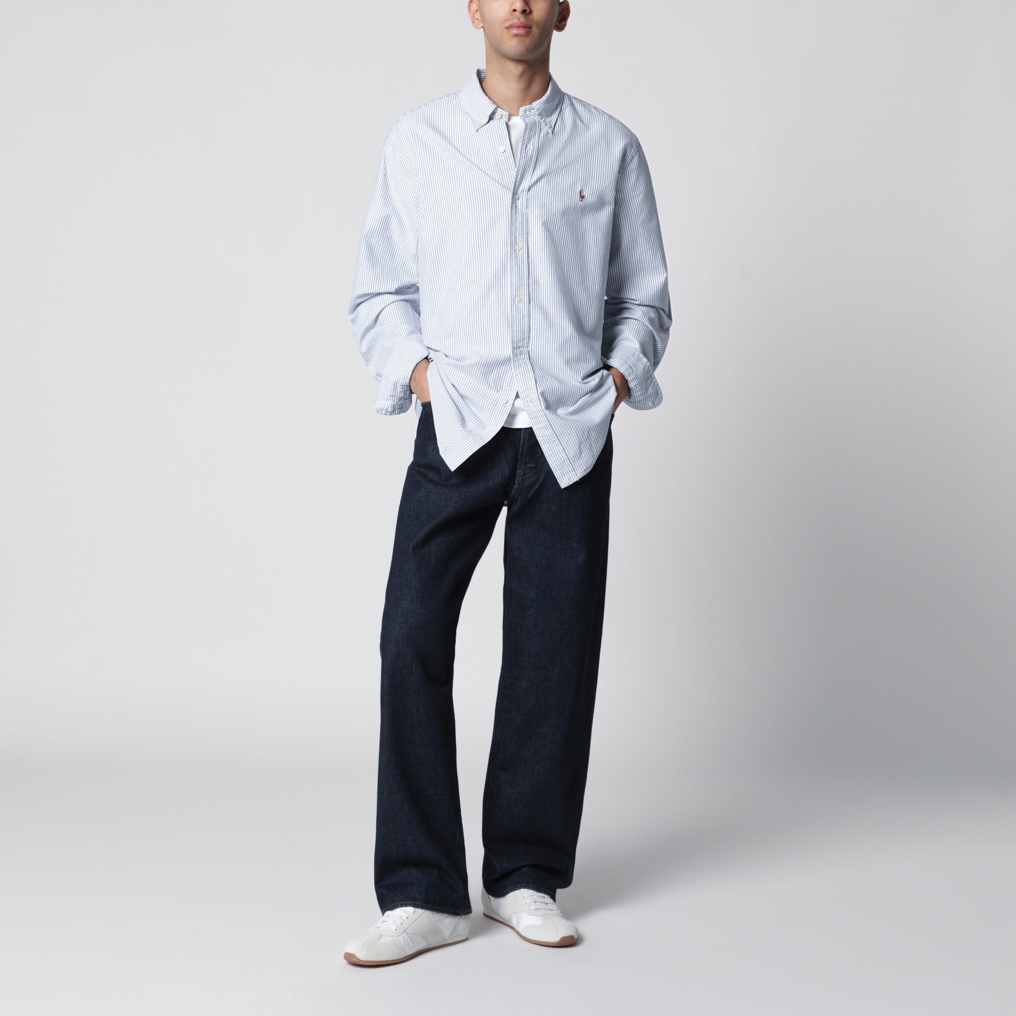 Light blue/white striped Oxford Custom-Fit shirt