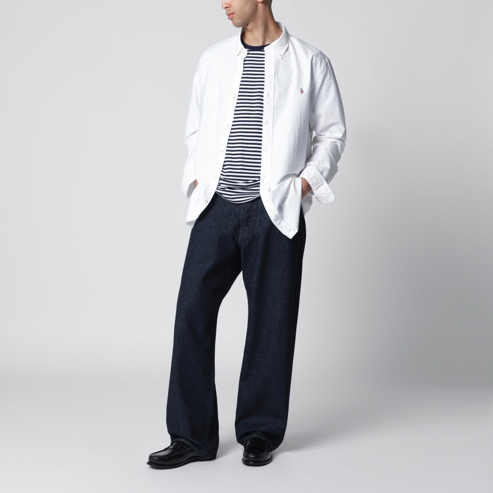 T-shirt rayé blanc/bleu marine Custom Slim-Fit