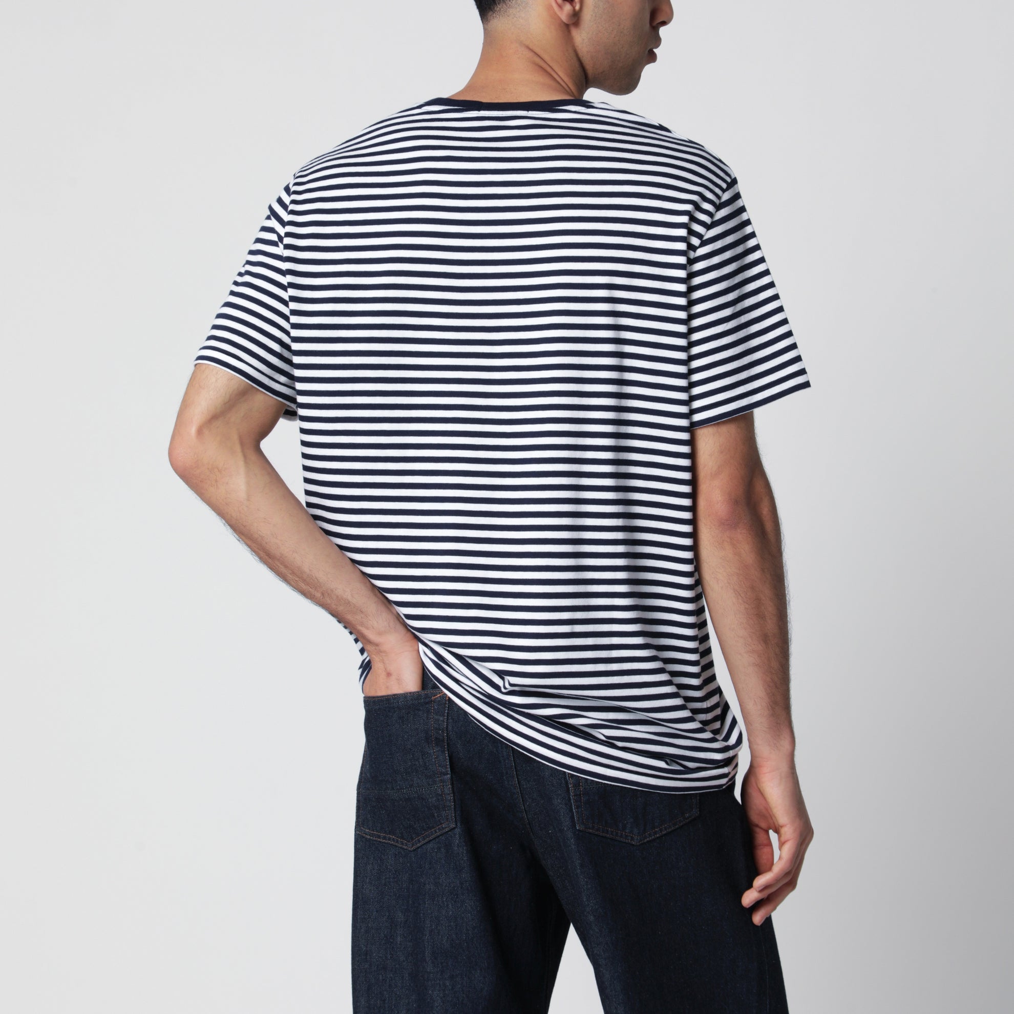 T-shirt rayé blanc/bleu marine Custom Slim-Fit