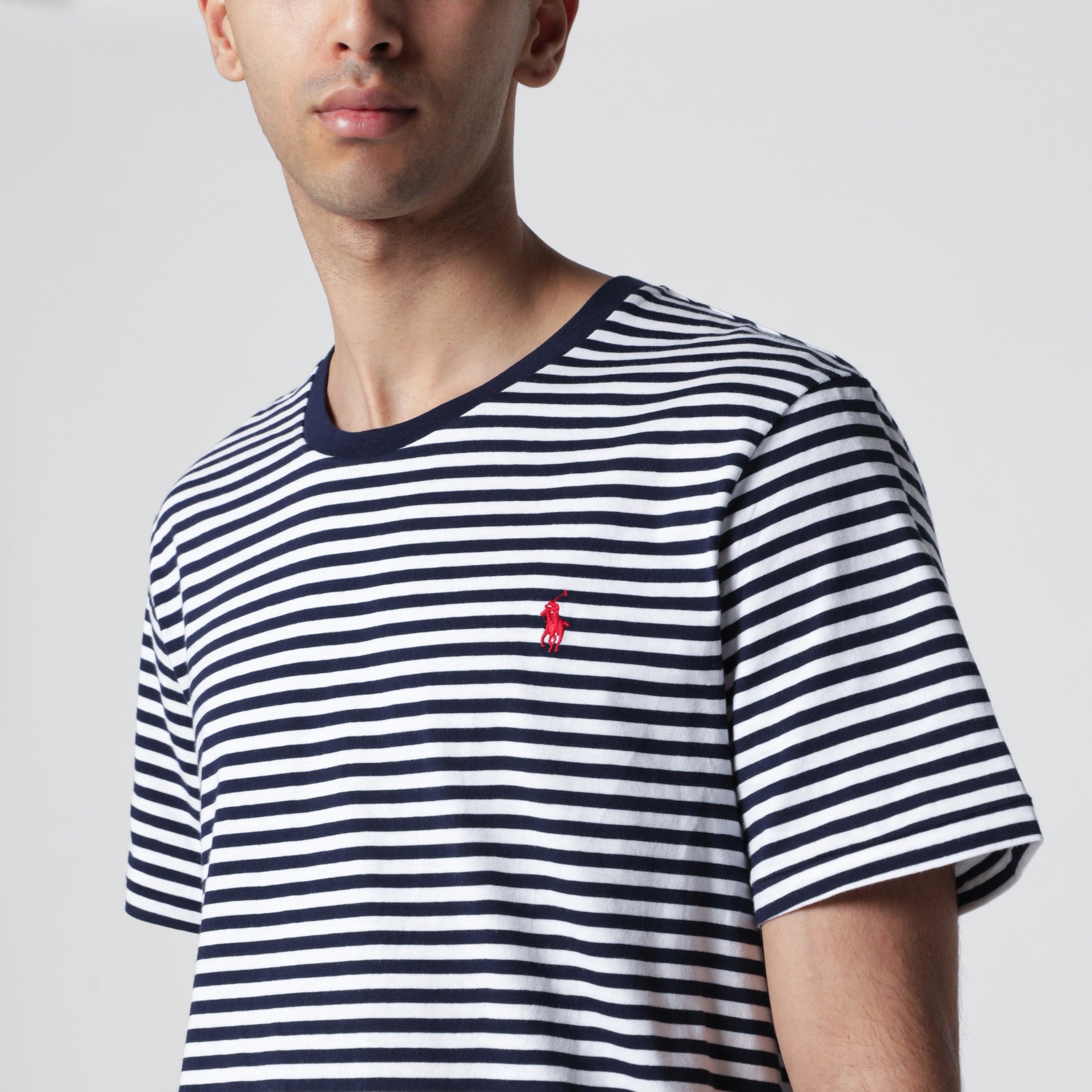 T-shirt rayé blanc/bleu marine Custom Slim-Fit