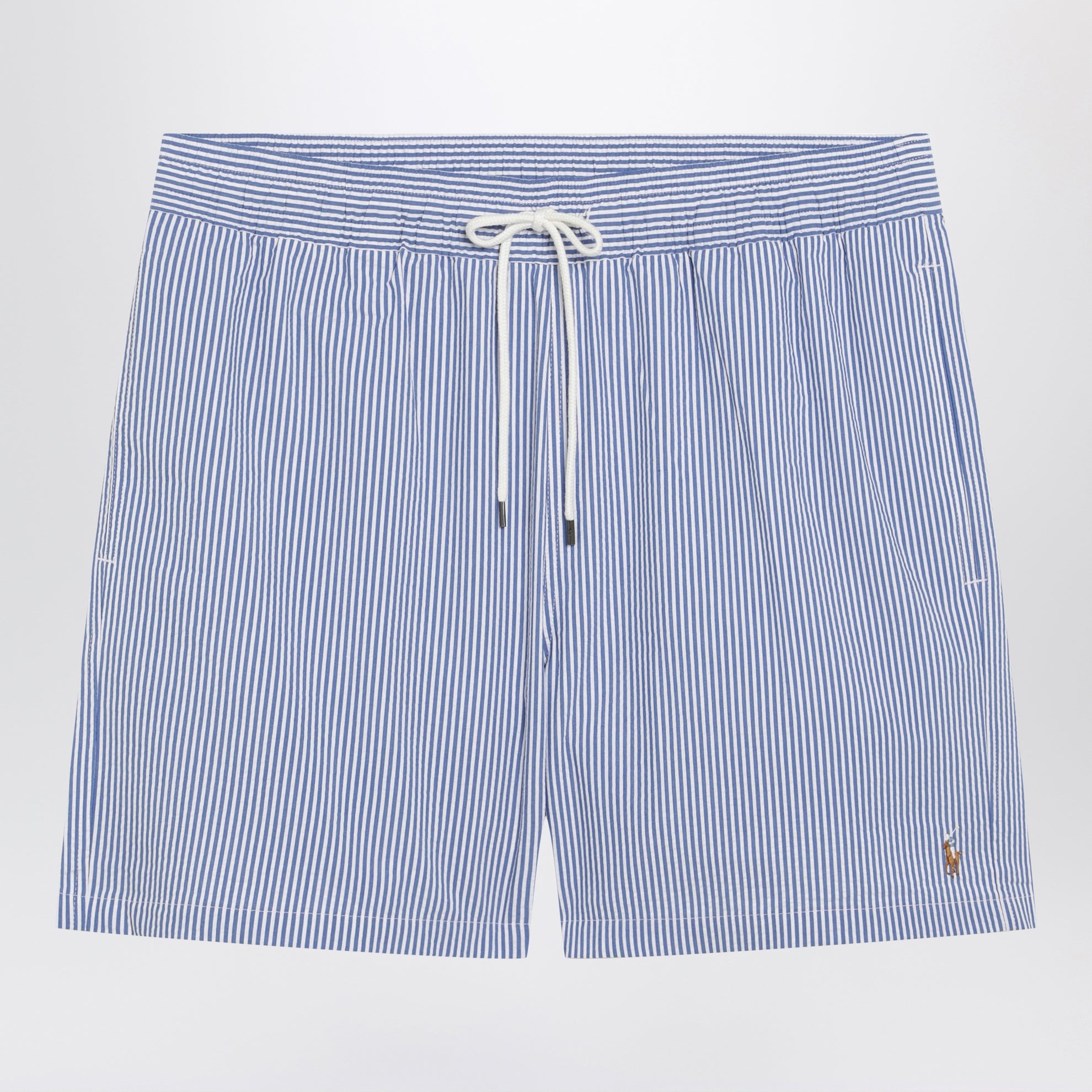 Traveler striped white/blue seersucker swim shorts