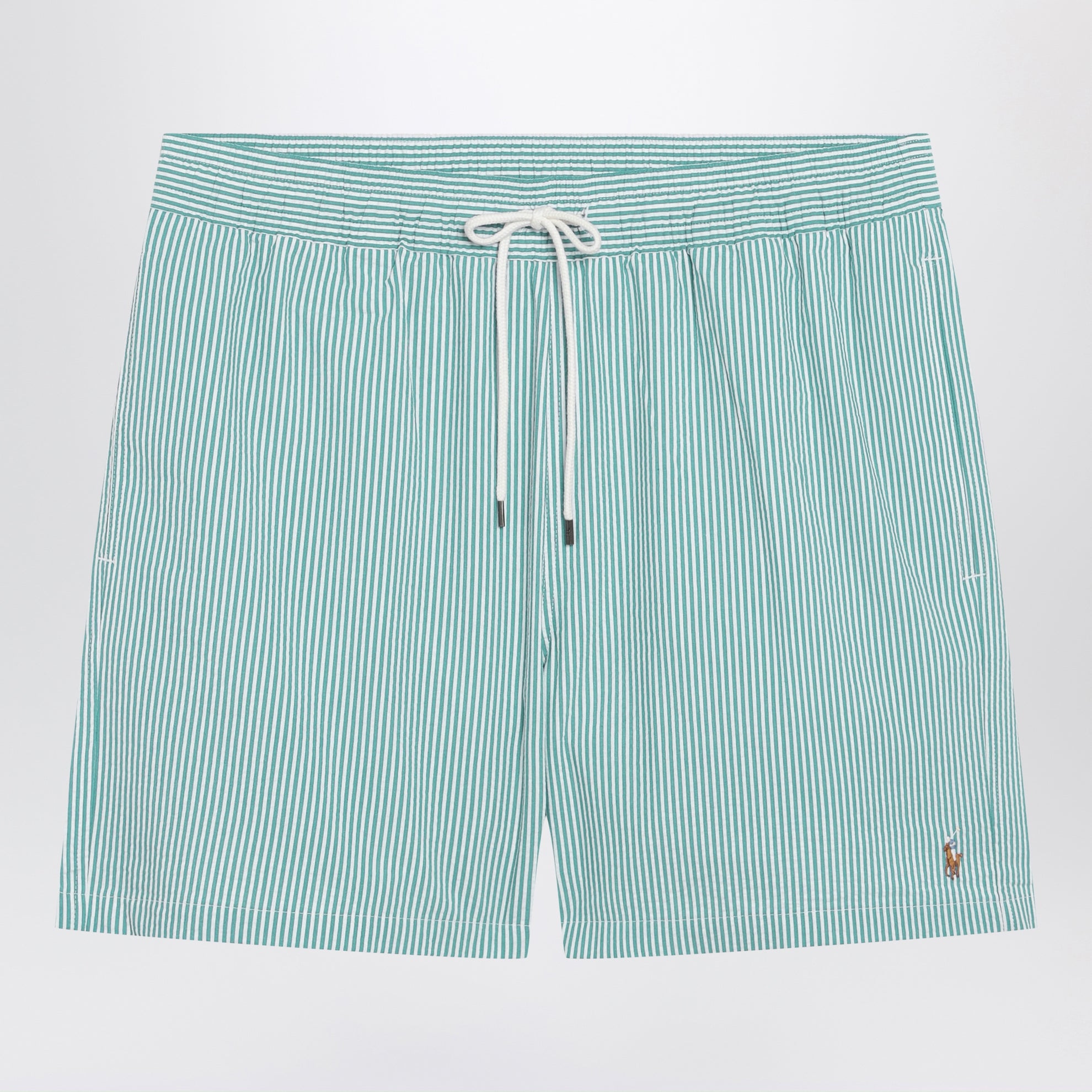 Traveler striped white/green seersucker swim shorts