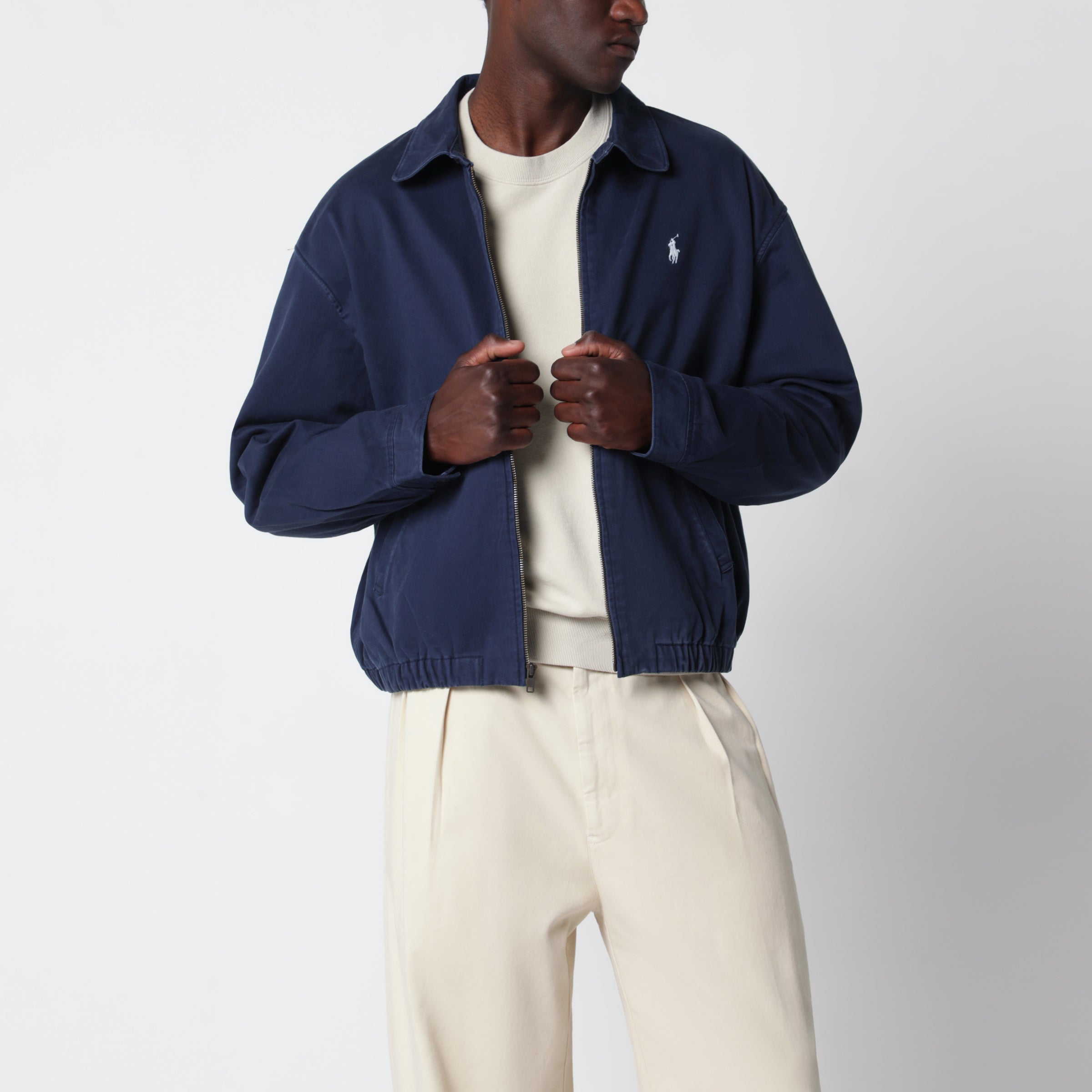 Polo Ralph Lauren Navy blue zip-up jacket in cotton | TheDoubleF