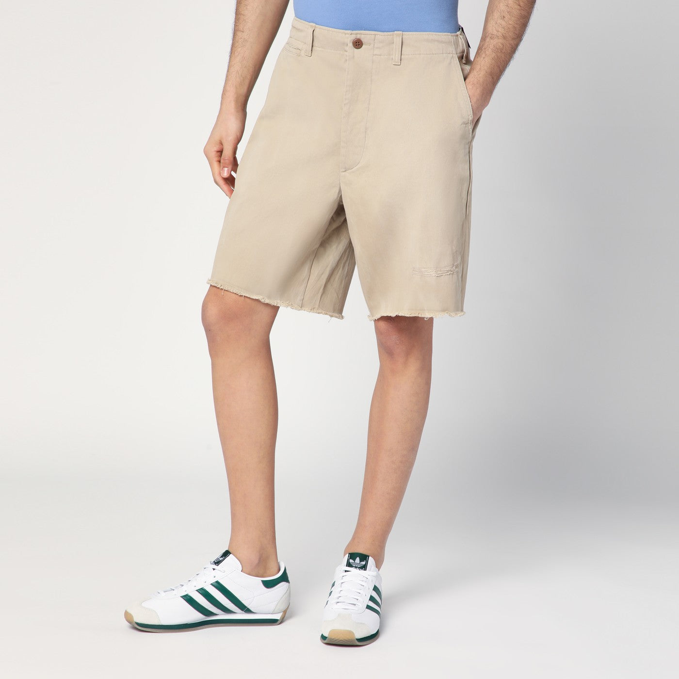 Beige cotton Big-Fit Shorts