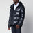 Navy blue glossy-finish nylon down jacket