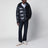 Navy blue glossy-finish nylon down jacket