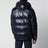 Navy blue glossy-finish nylon down jacket