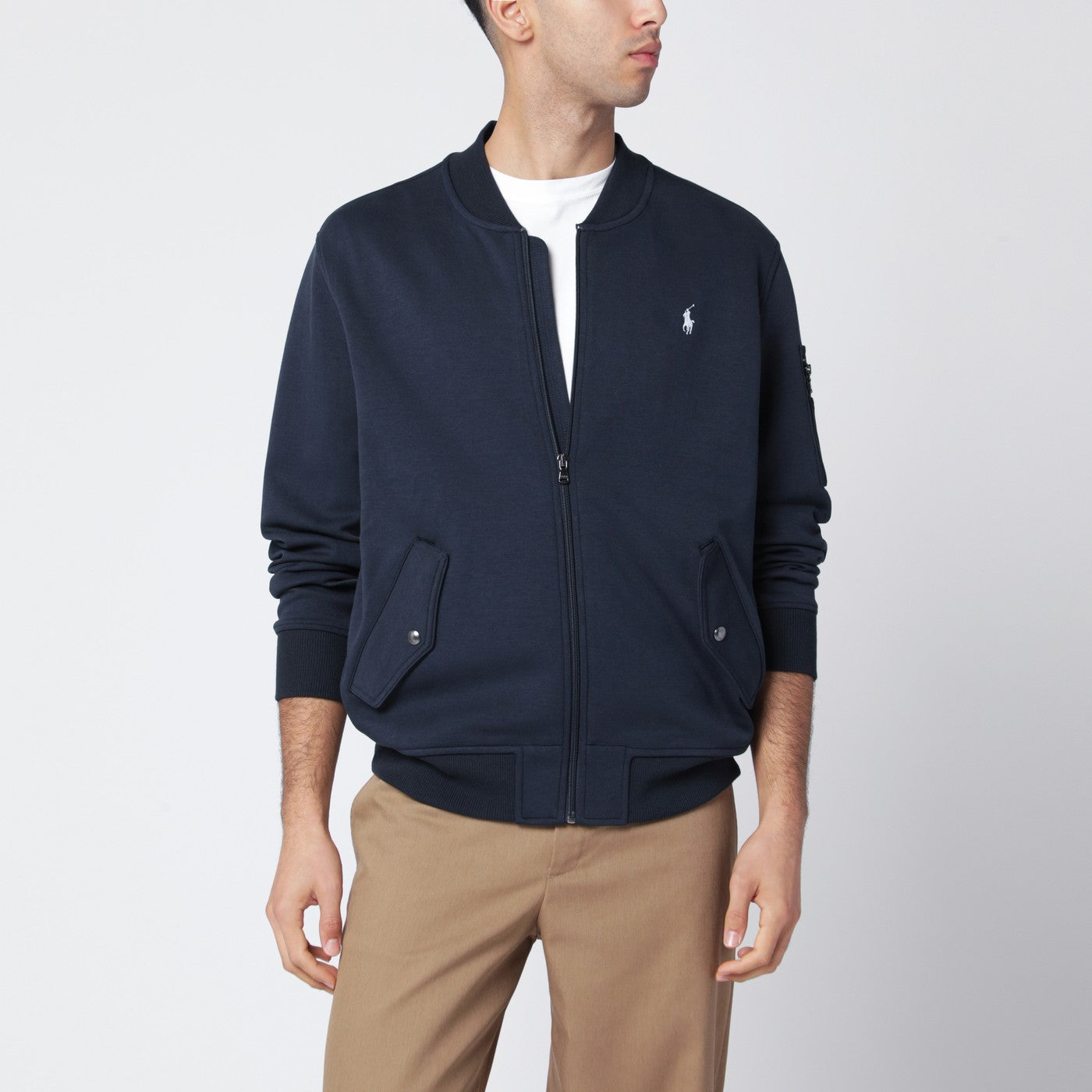 Felpa con zip blu navy in misto cotone