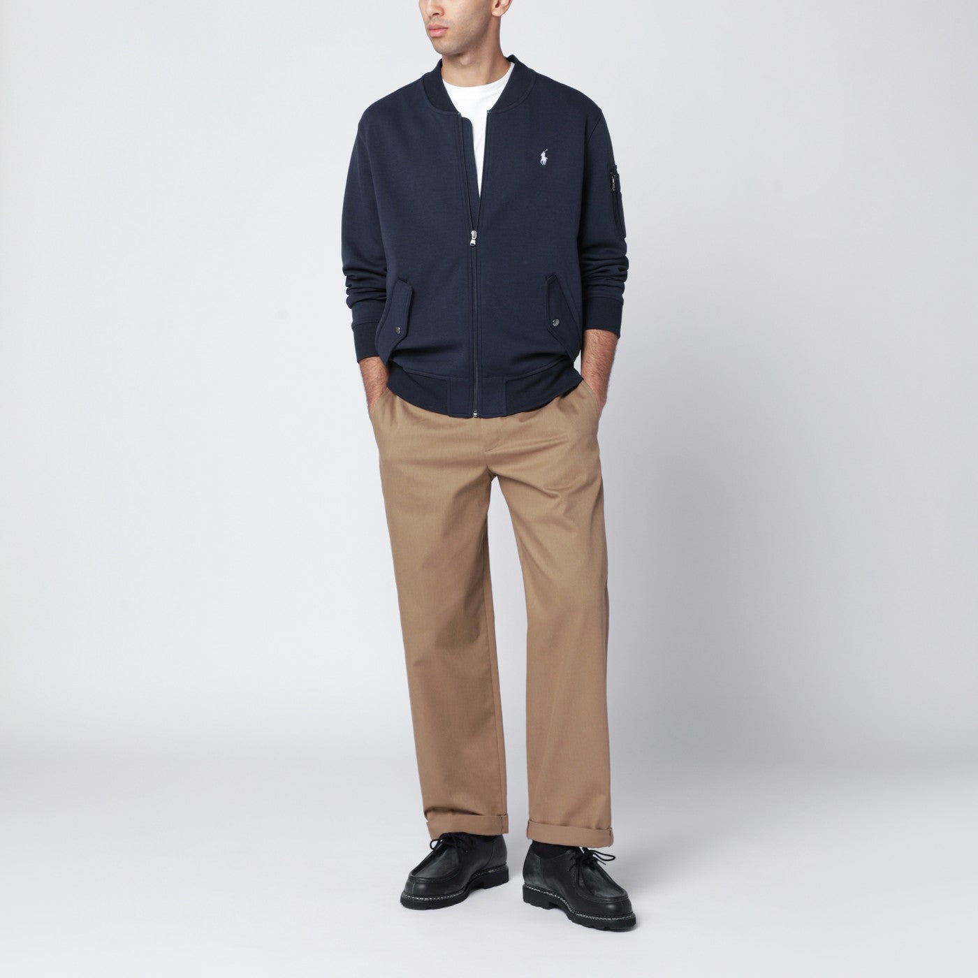 Felpa con zip blu navy in misto cotone