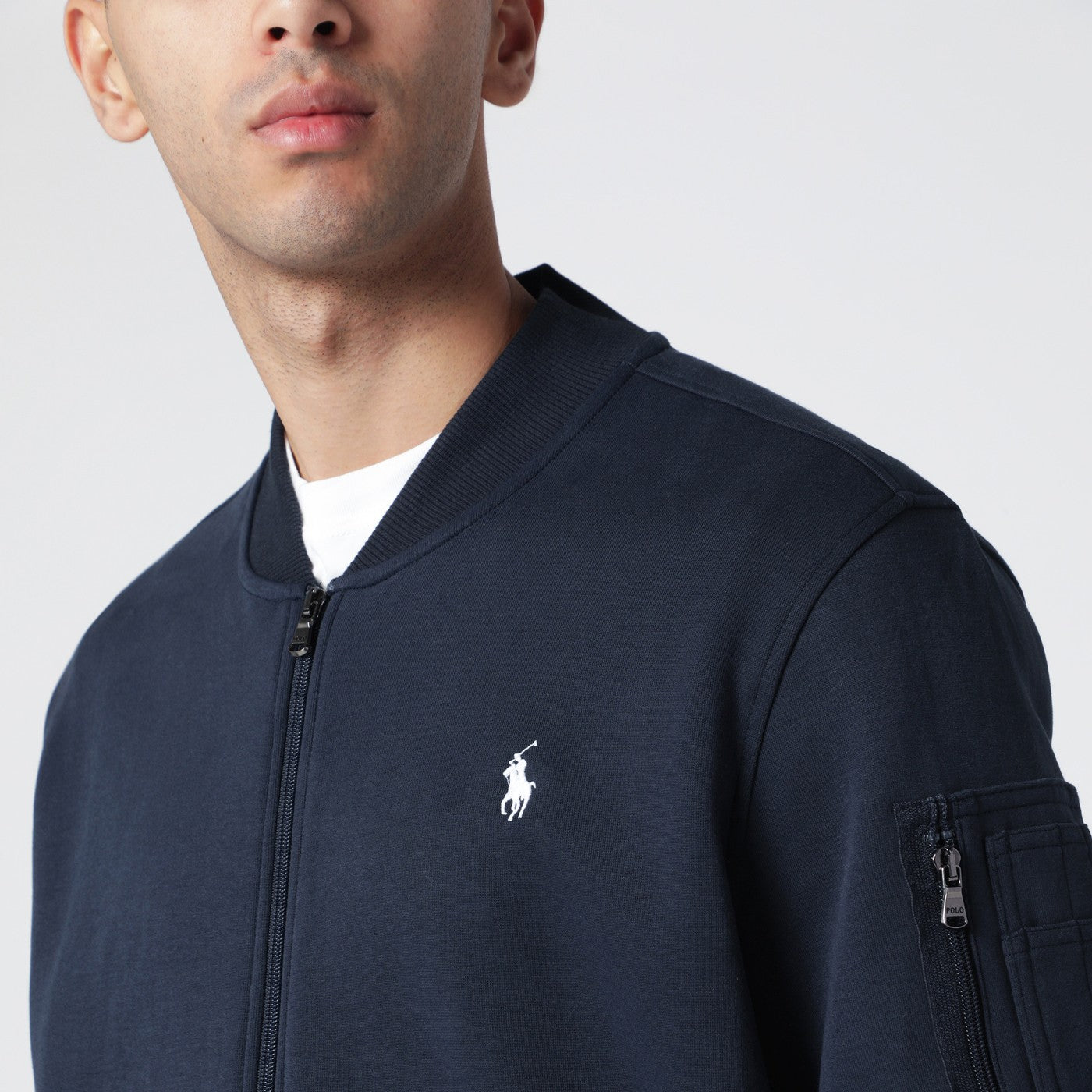 Felpa con zip blu navy in misto cotone