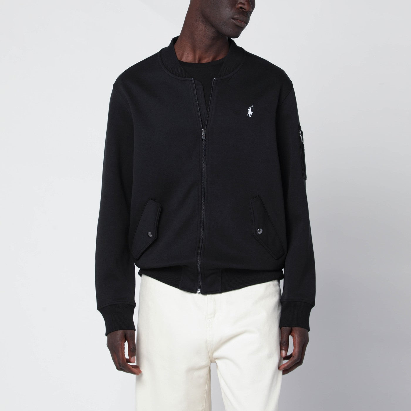 Felpa con zip nera in misto cotone