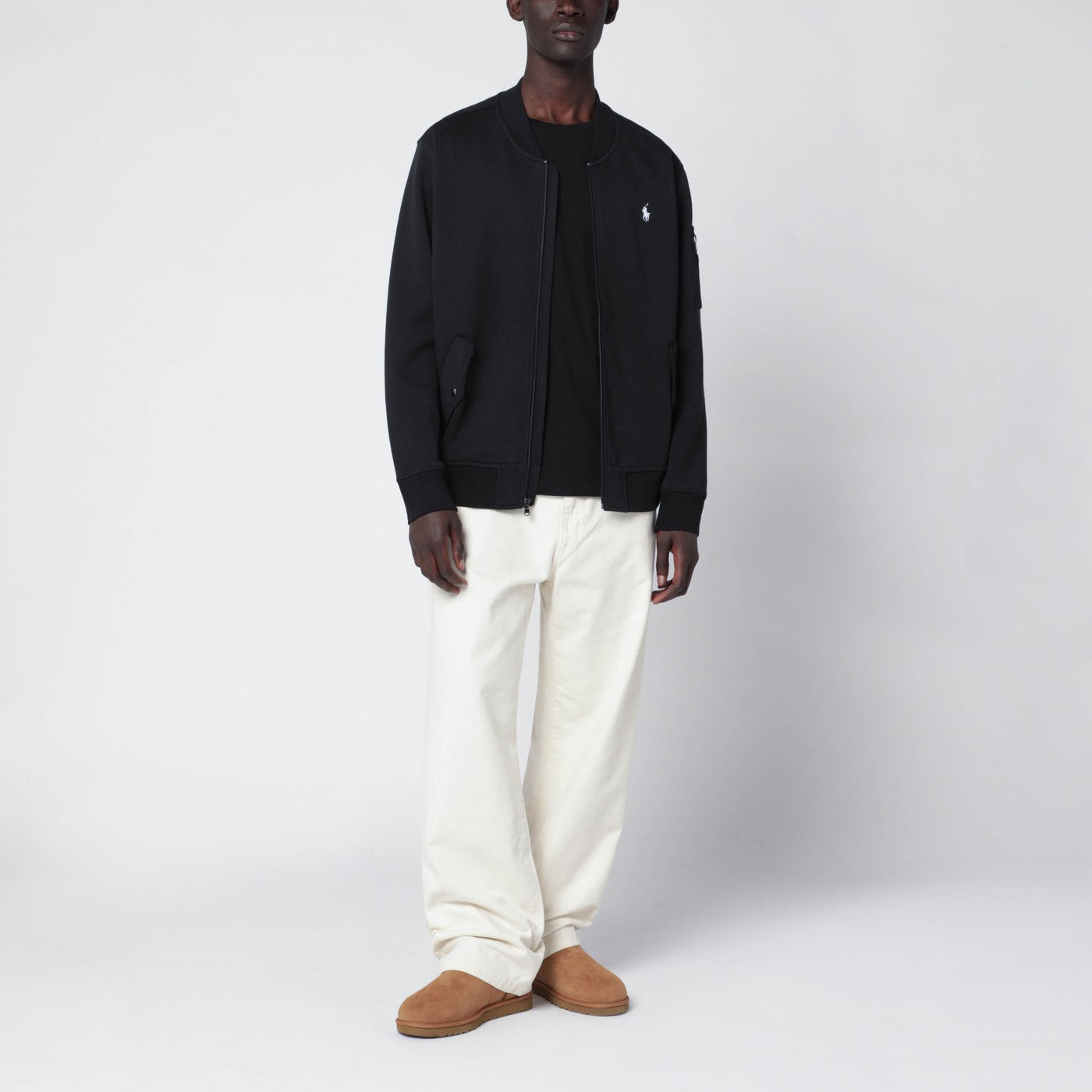 Felpa con zip nera in misto cotone