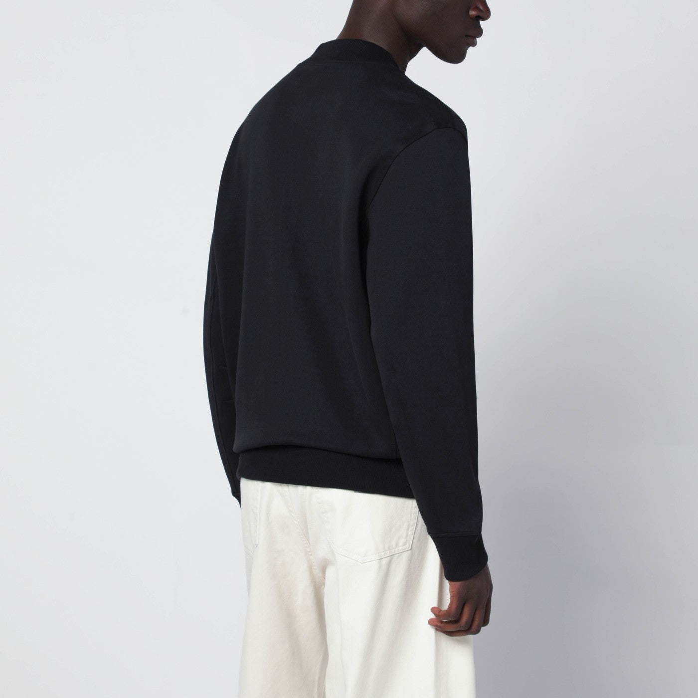 Felpa con zip nera in misto cotone