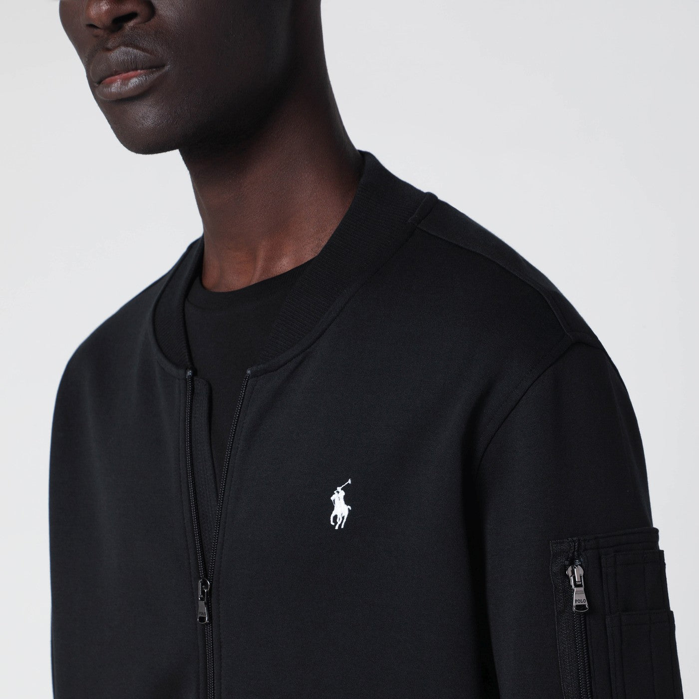 Felpa con zip nera in misto cotone