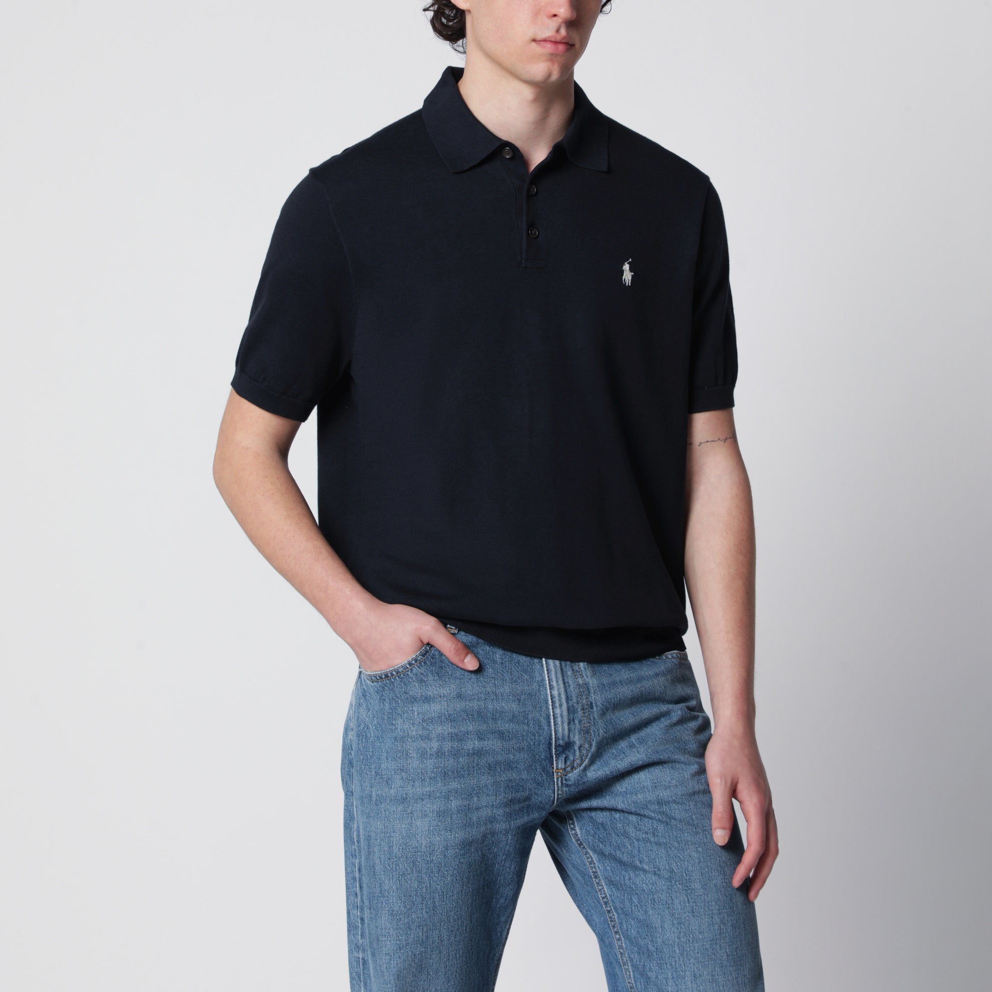 Polo blu navy in maglia di cotone