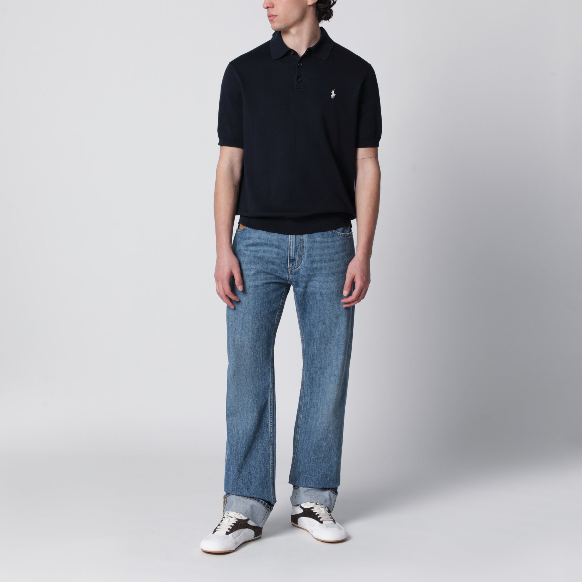 Polo blu navy in maglia di cotone