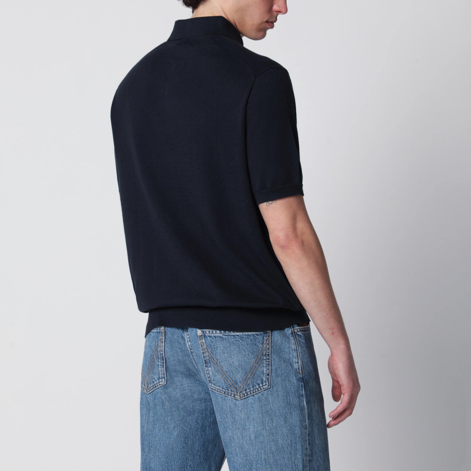 Polo blu navy in maglia di cotone