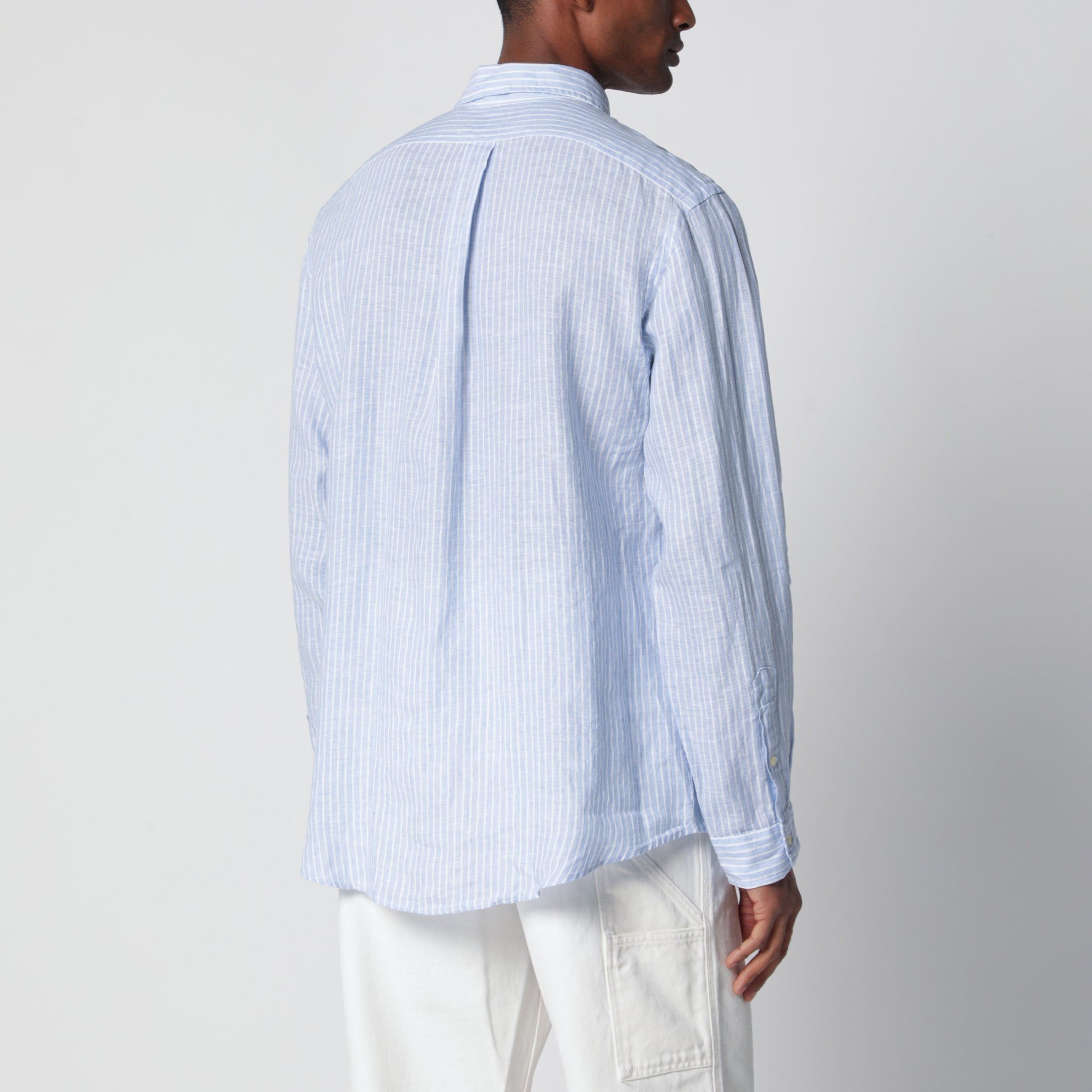 Camicia a righe azzurra/bianca in lino