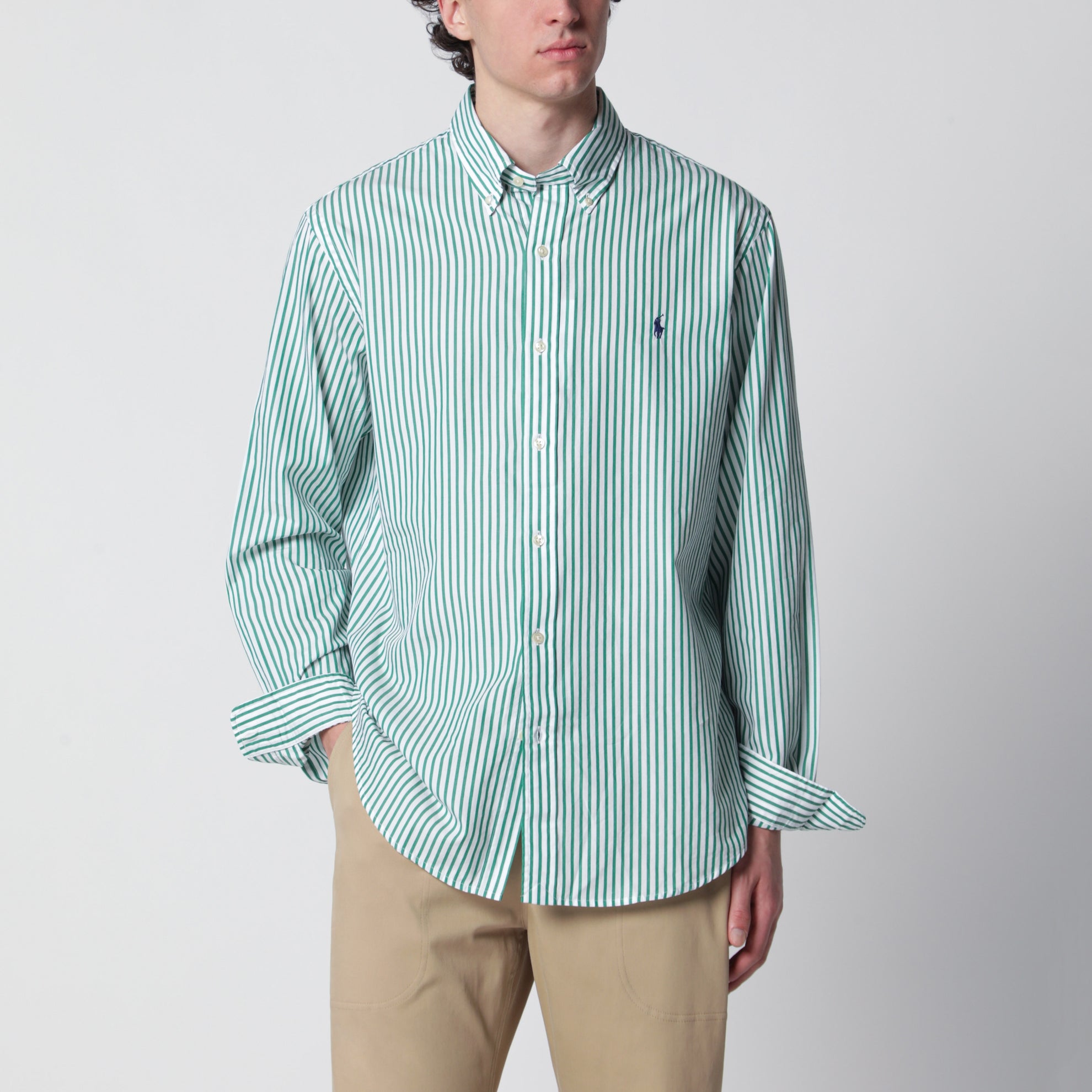 White/green striped Custom-Fit shirt