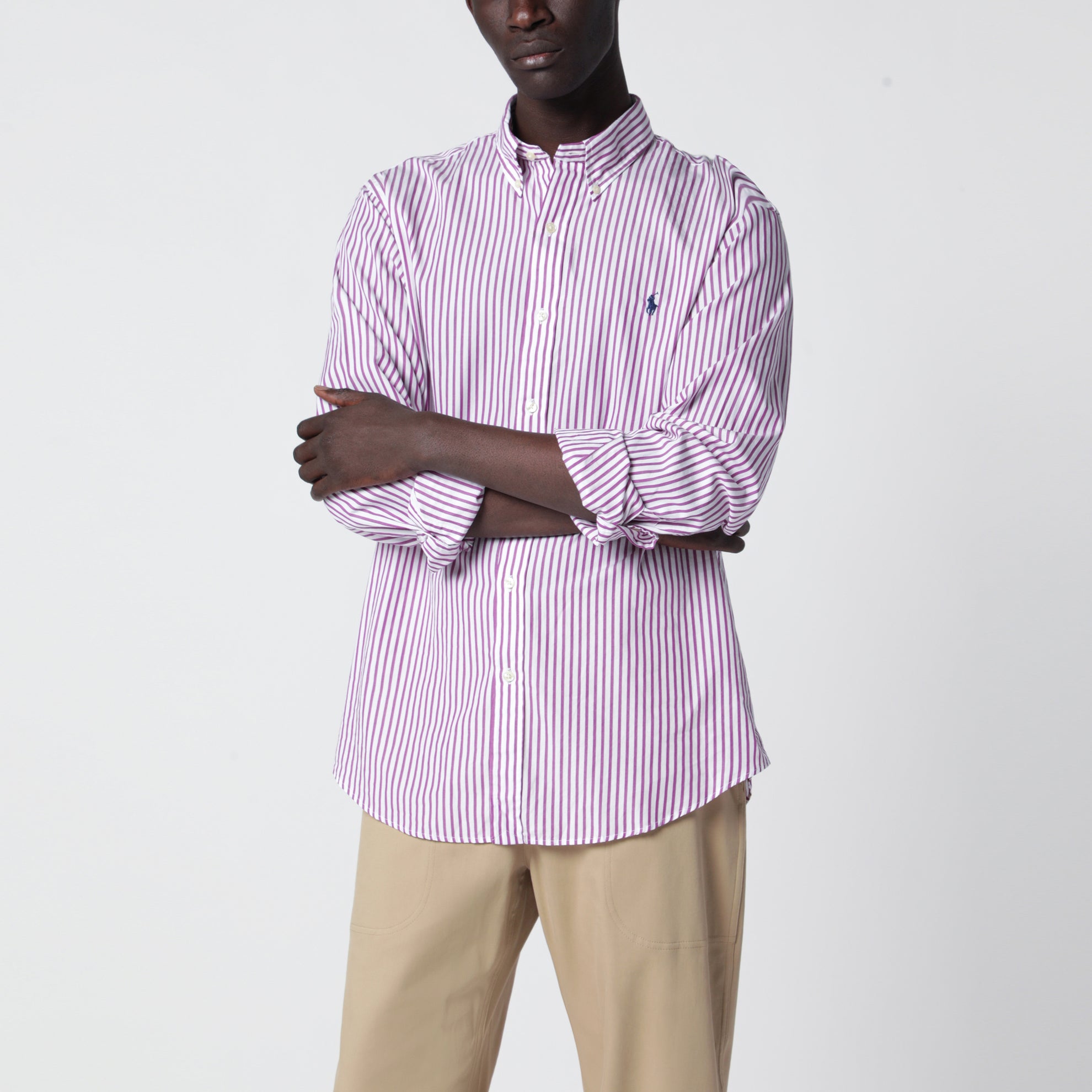 White/purple striped Custom-Fit poplin shirt