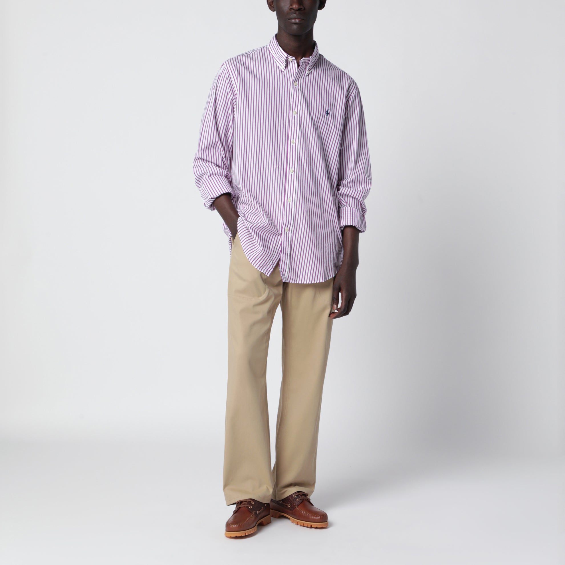 White/purple striped Custom-Fit poplin shirt