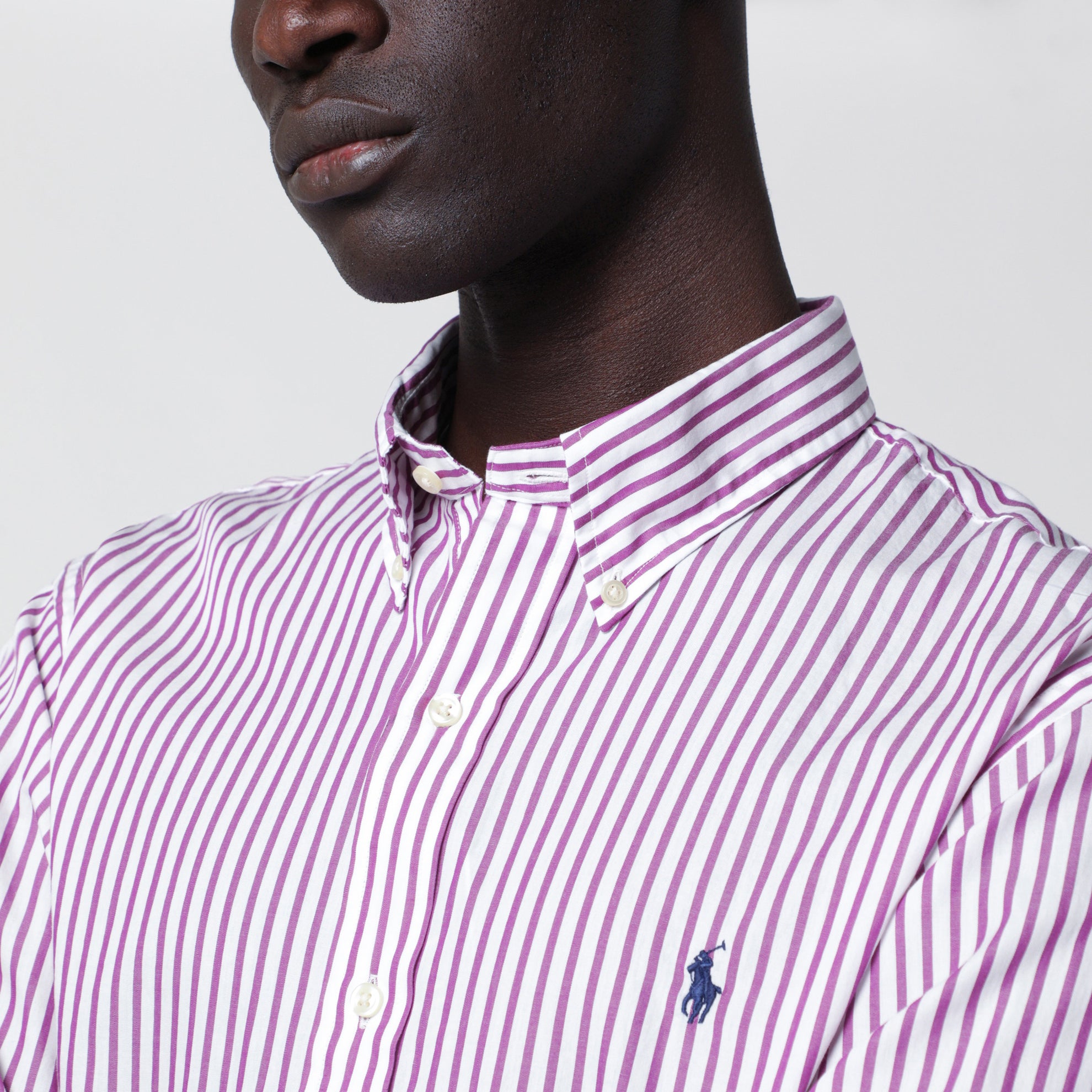 White/purple striped Custom-Fit poplin shirt