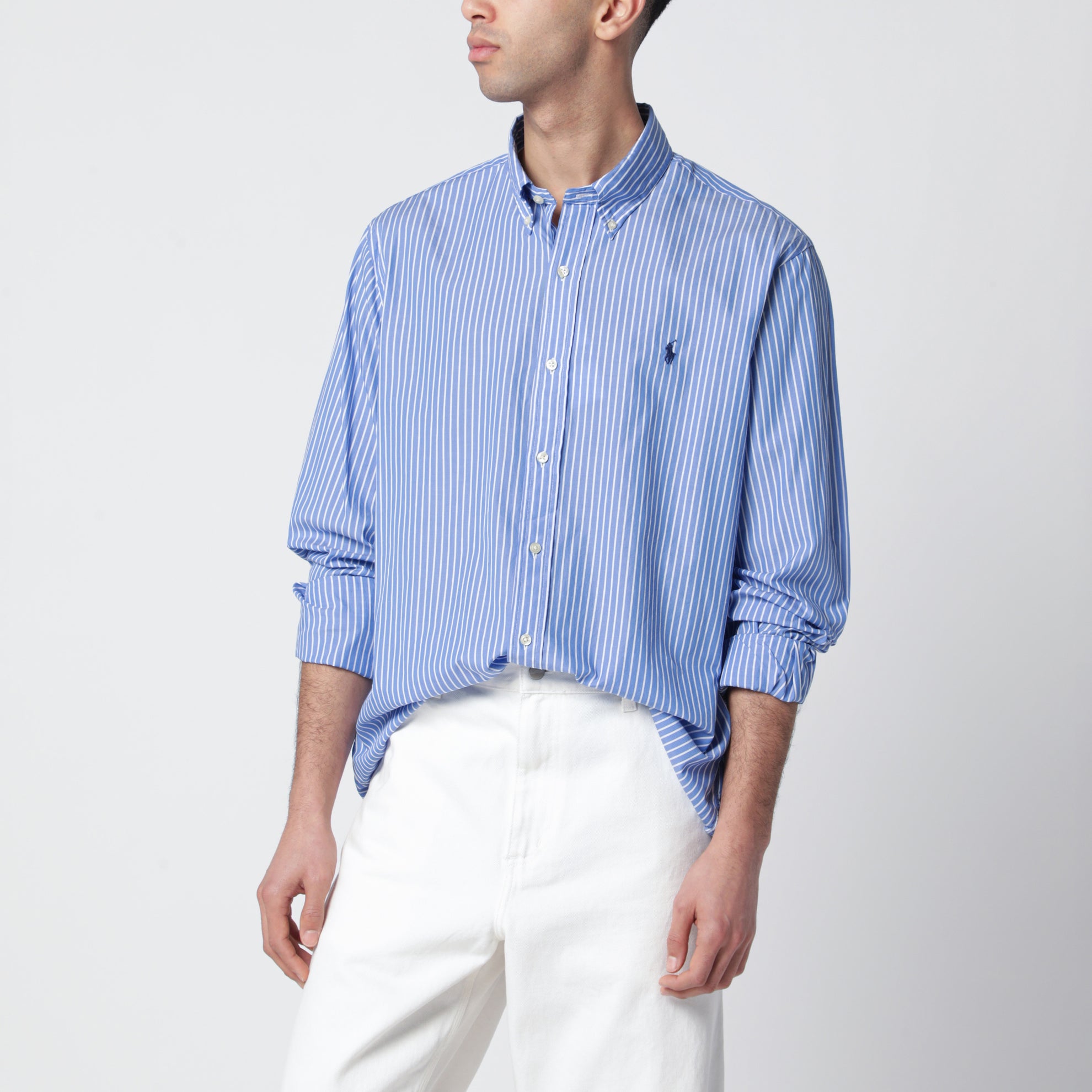 White/blue striped Custom-Fit poplin shirt