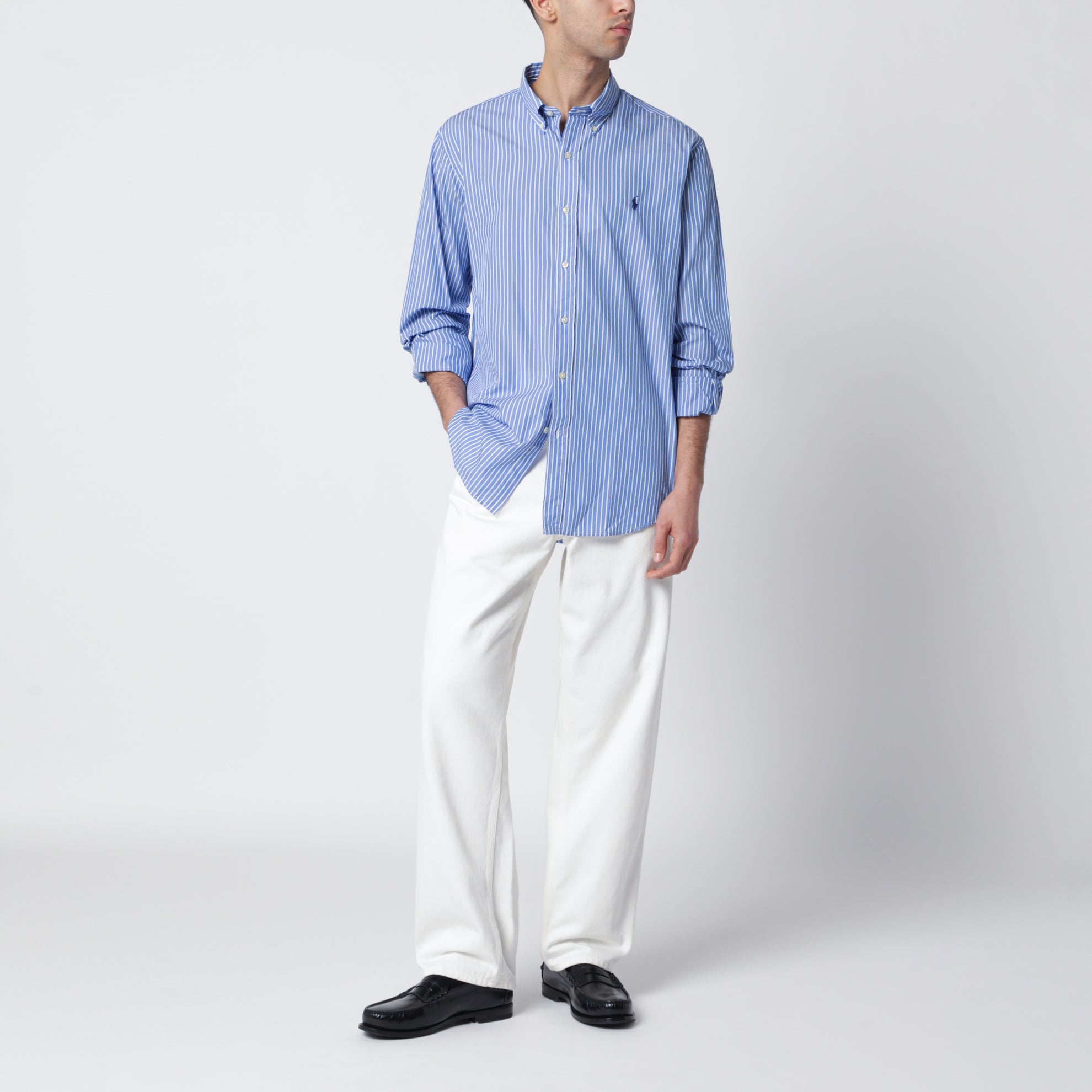 White/blue striped Custom-Fit poplin shirt