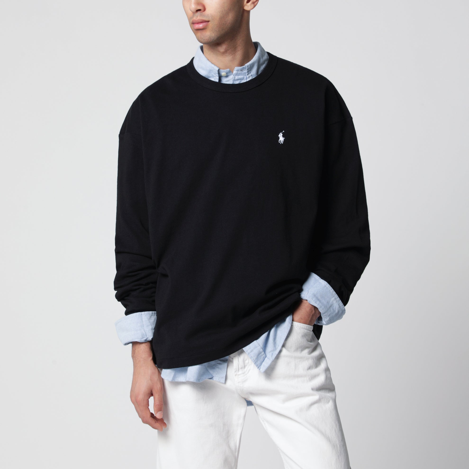 Felpa girocollo nera in cotone Relaxed-Fit