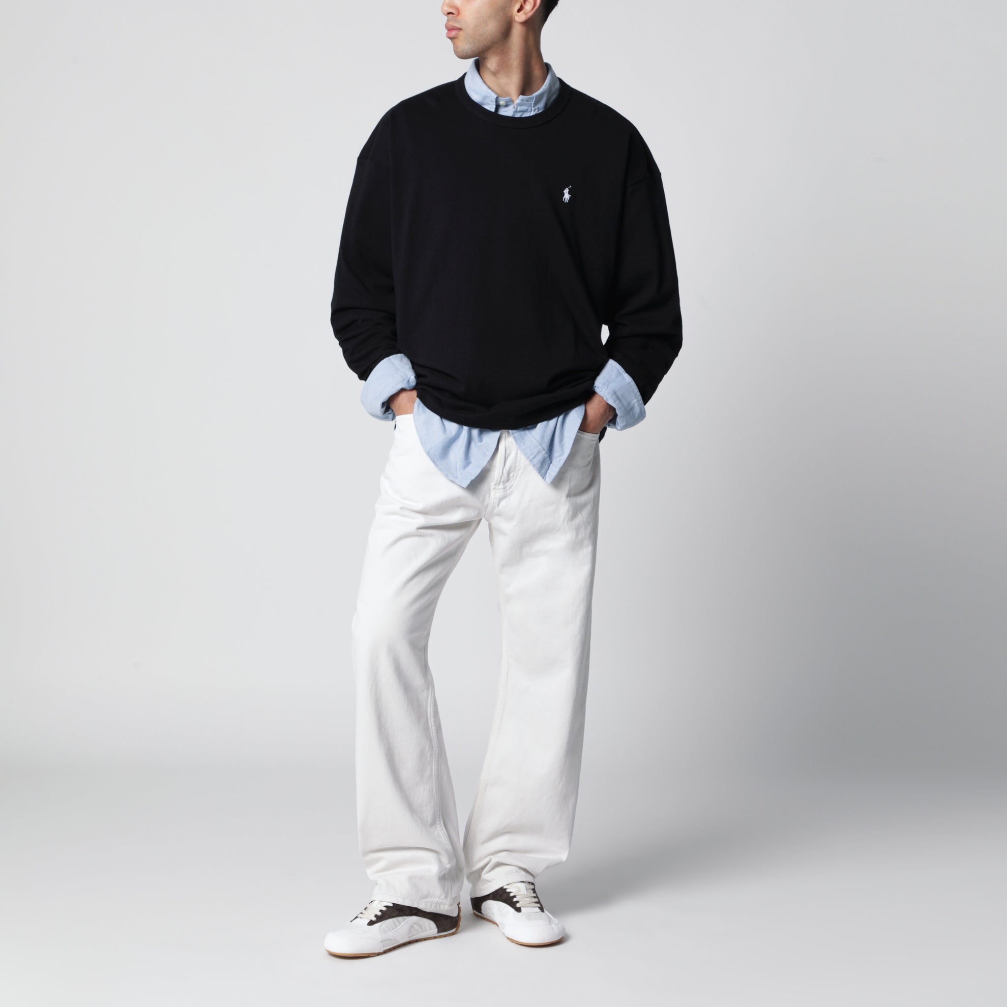 Felpa girocollo nera in cotone Relaxed-Fit