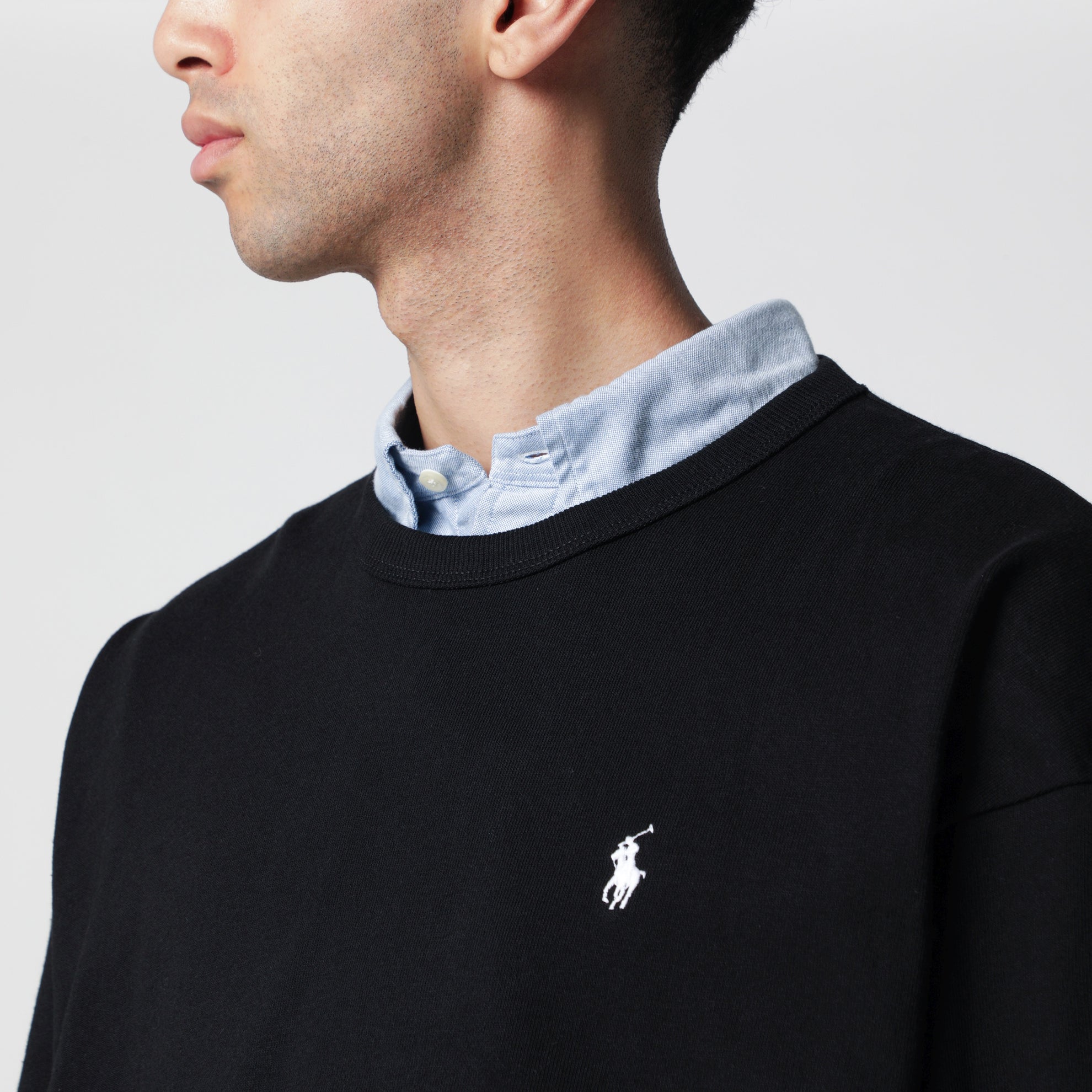 Felpa girocollo nera in cotone Relaxed-Fit