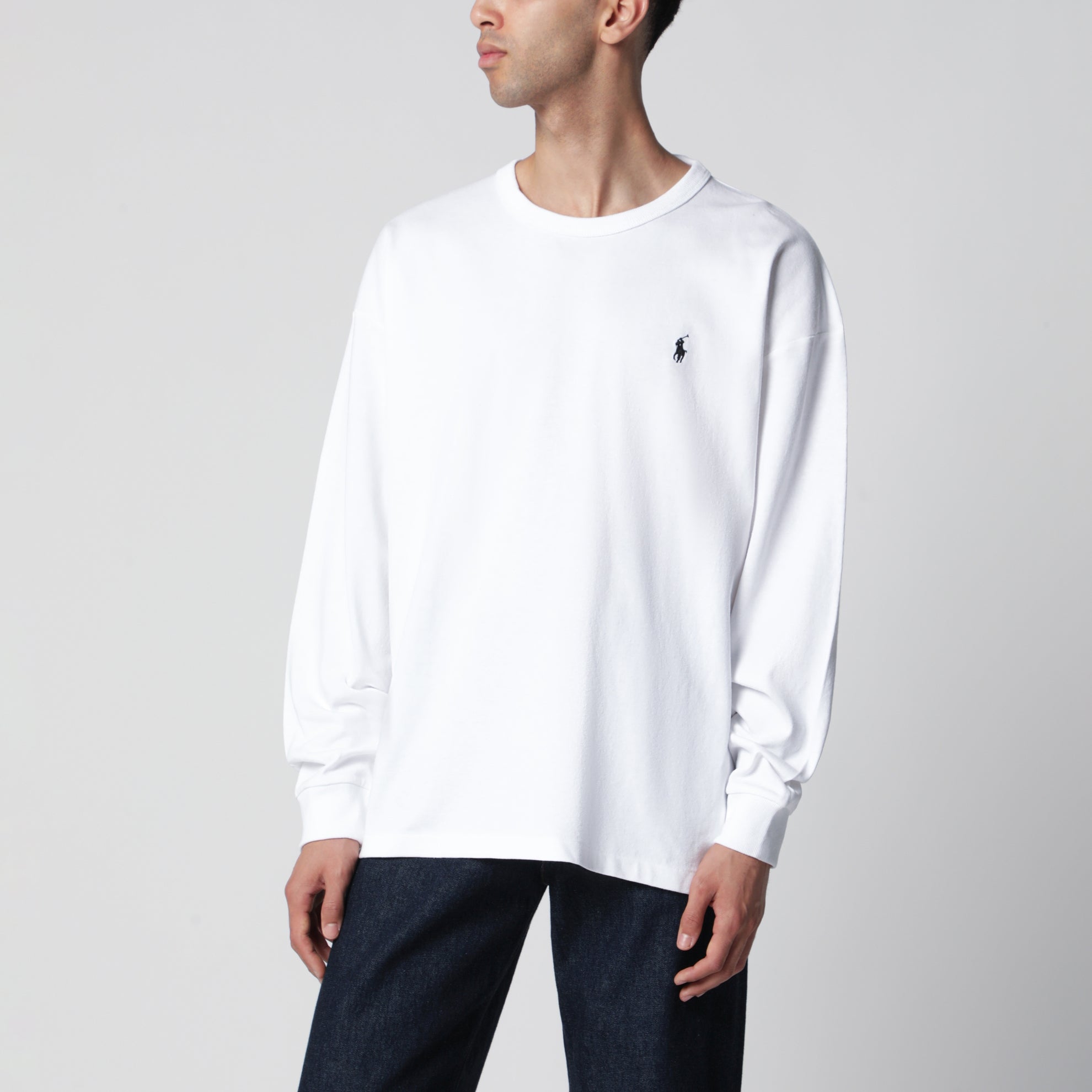 Felpa girocollo bianca in cotone Relaxed-Fit