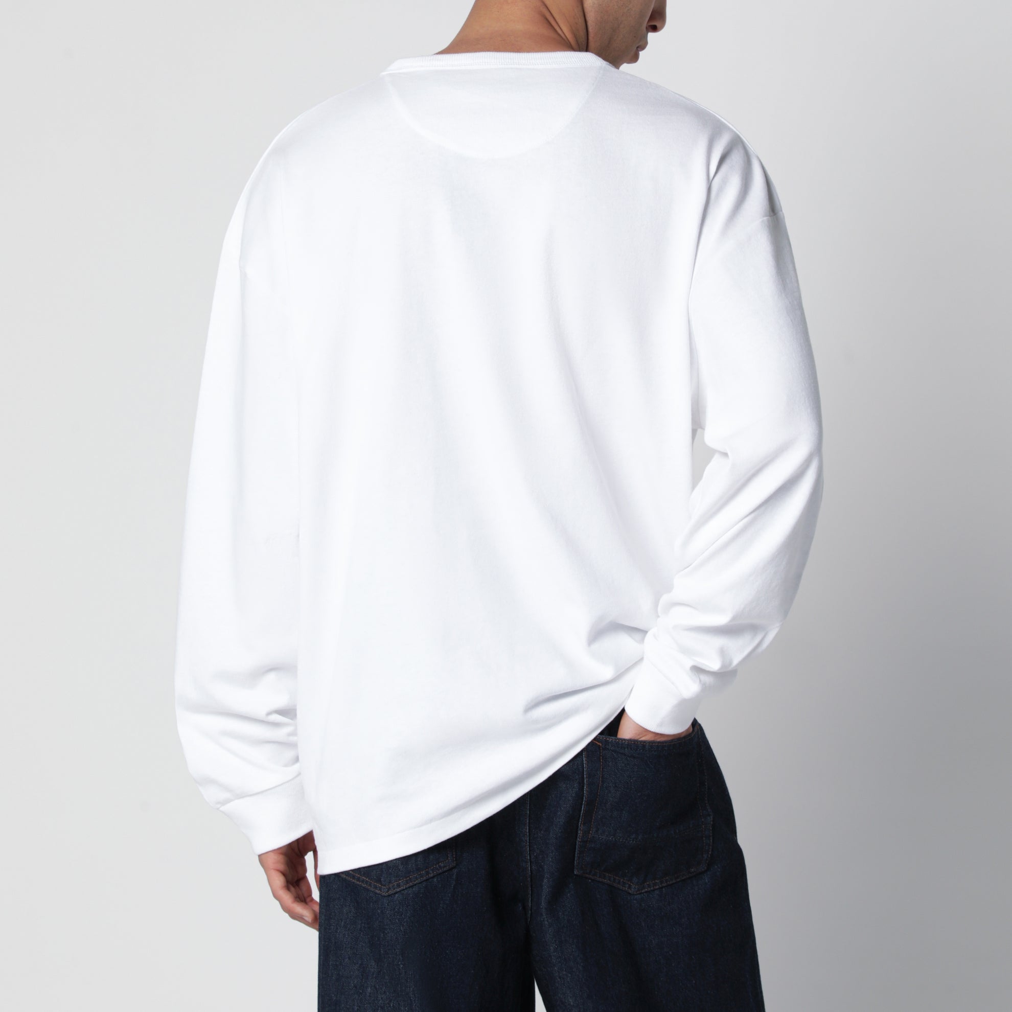 Felpa girocollo bianca in cotone Relaxed-Fit