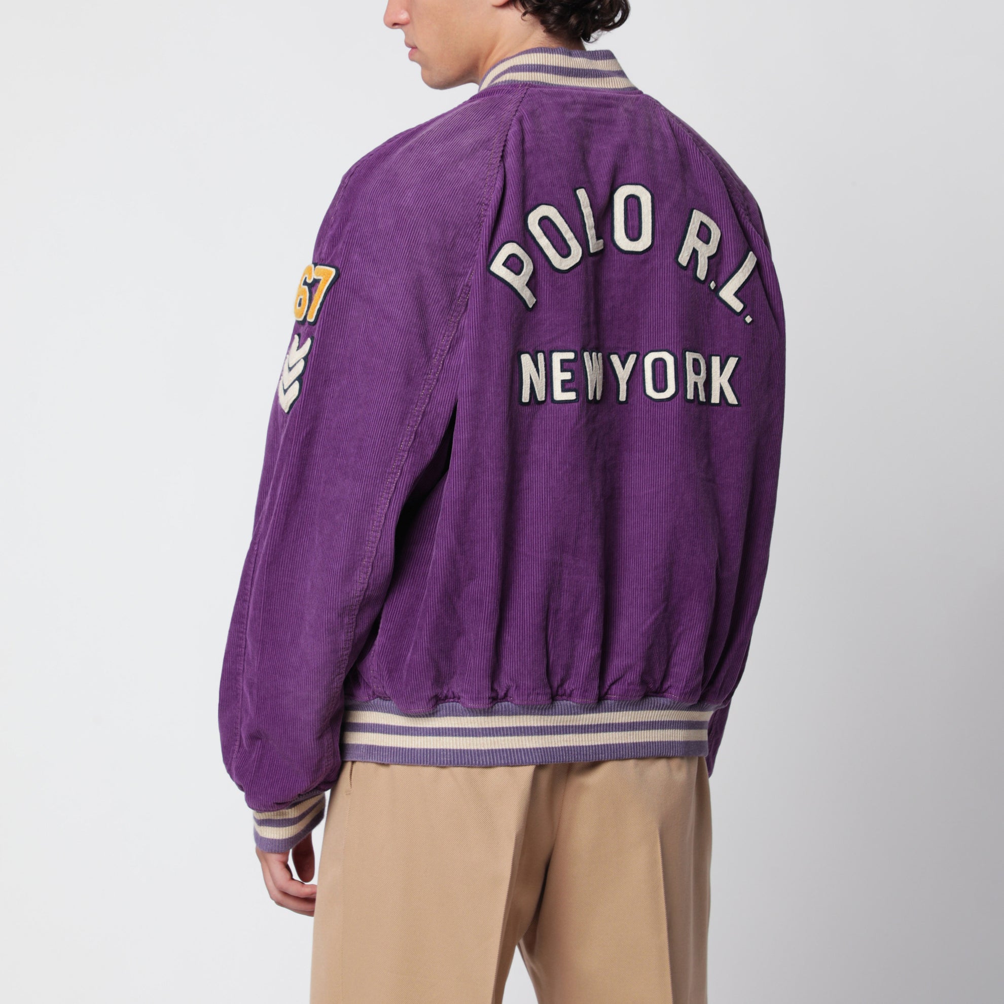 Purple velvet bomber jacket
