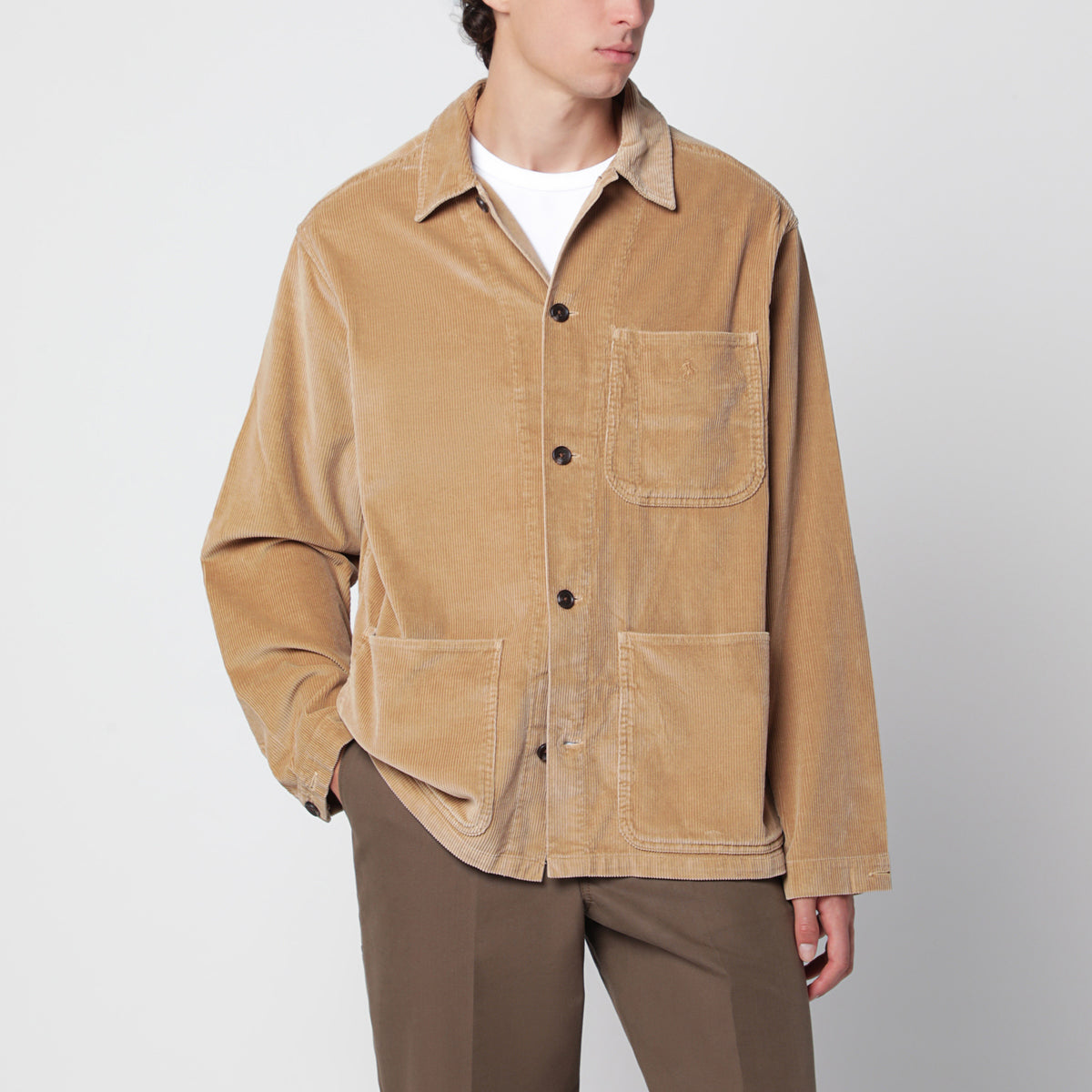 Giacca a camicia color cammello in cotone