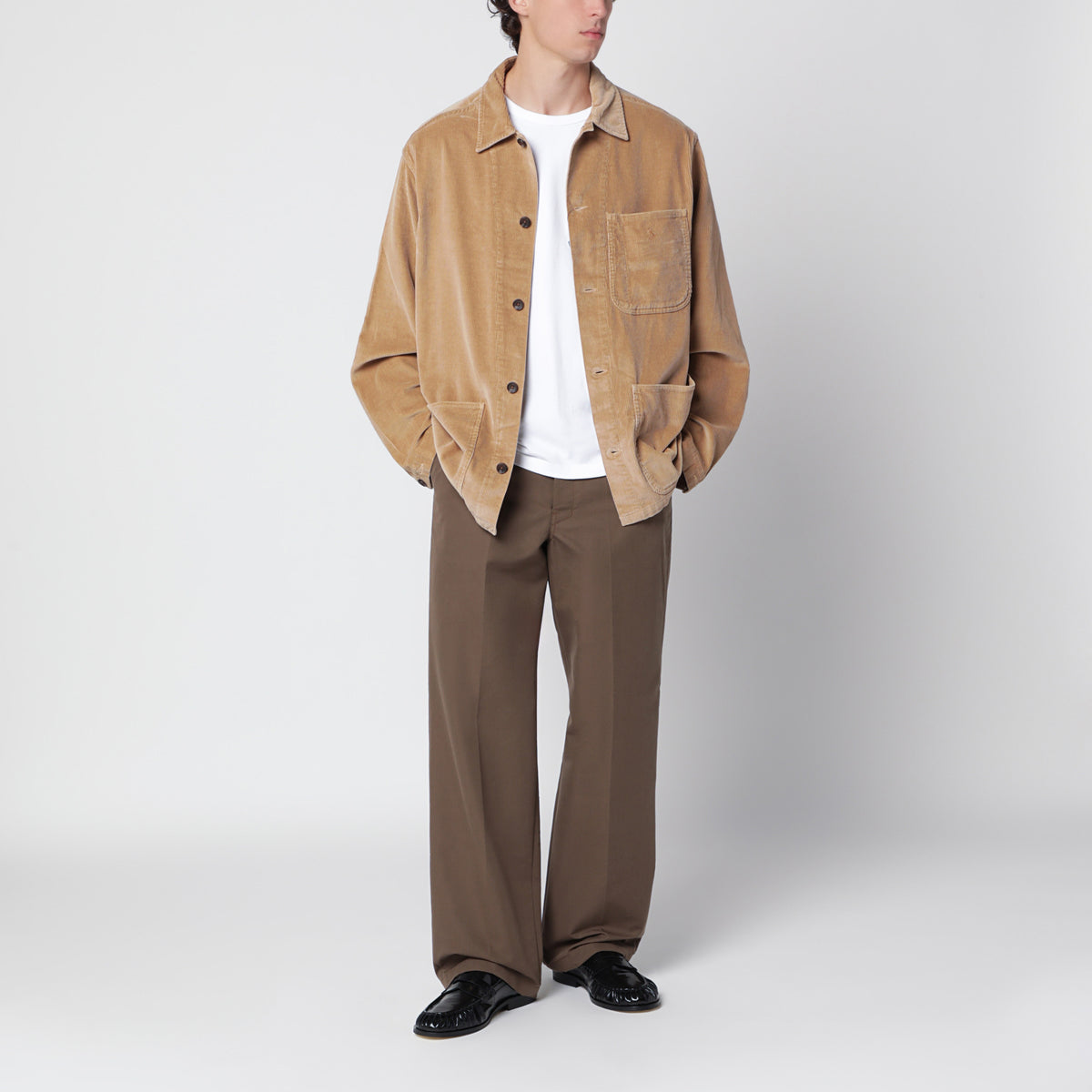 Giacca a camicia color cammello in cotone