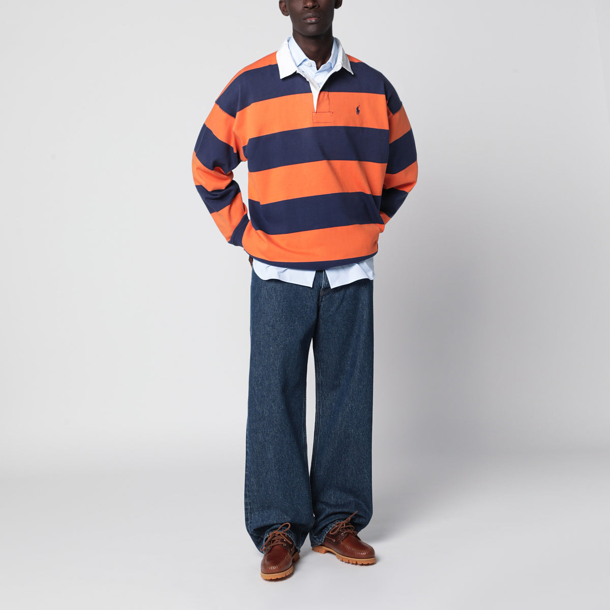 Orange/blue striped Big-Fit polo shirt in cotton
