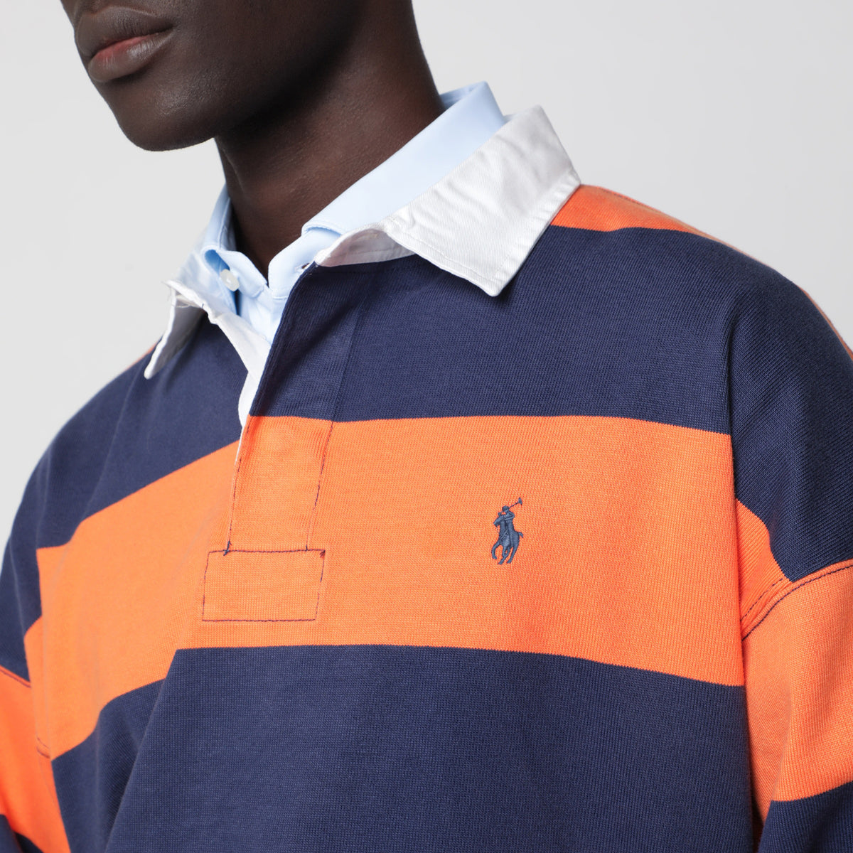 Orange/blue striped Big-Fit polo shirt in cotton