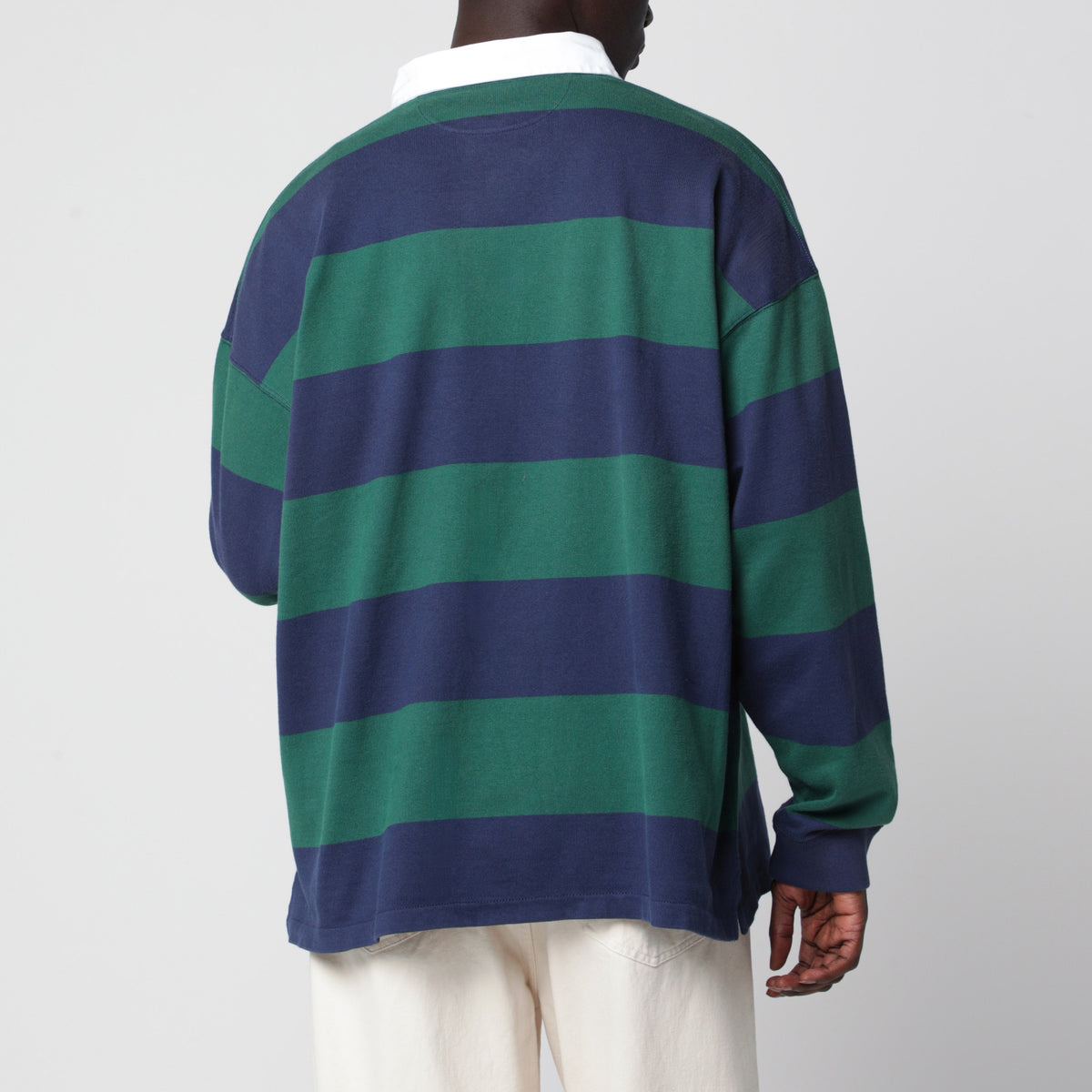 Dark green/blue striped Big-Fit polo shirt in cotton