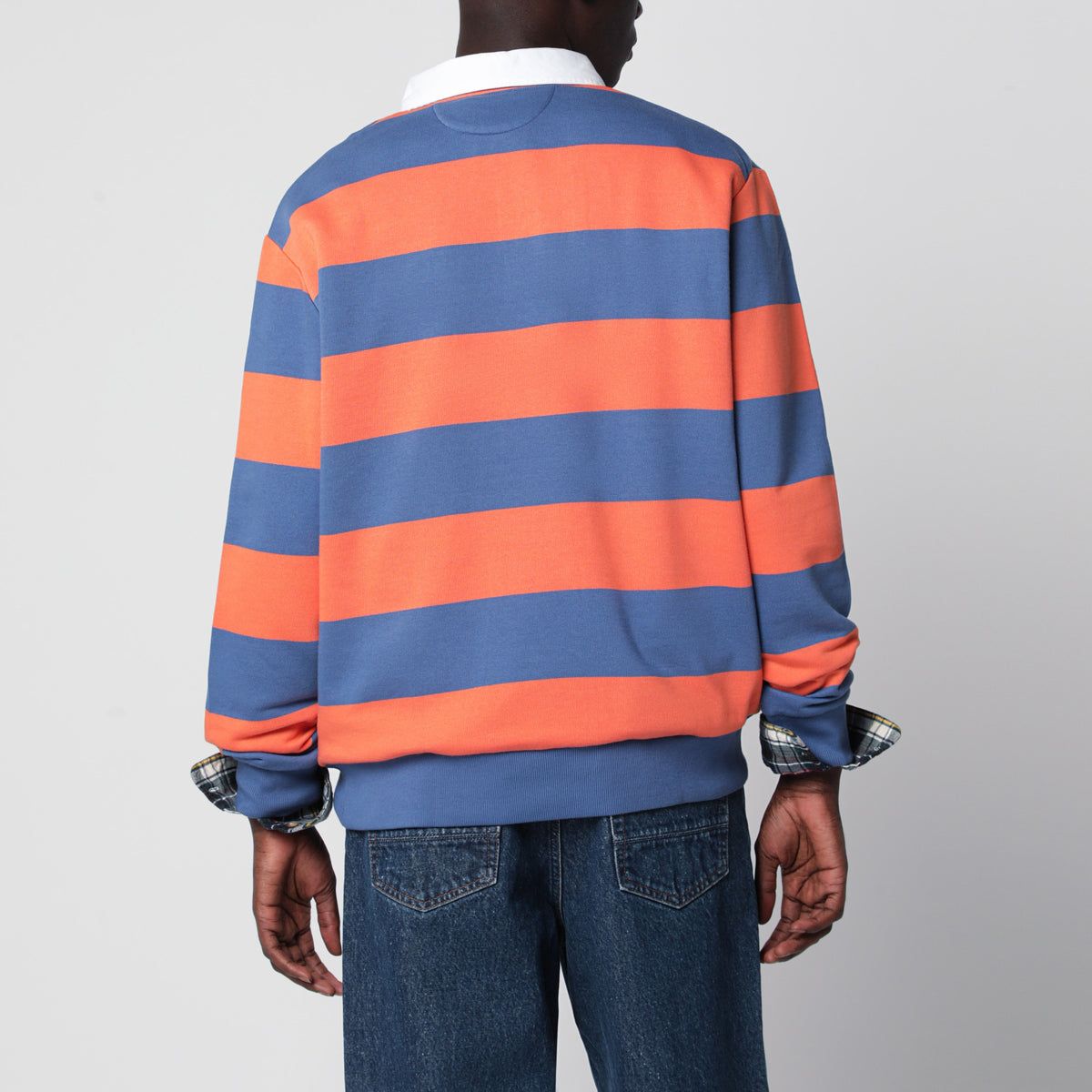 Orange-blau gestreiftes Rugby-Poloshirt mit Polo Bear