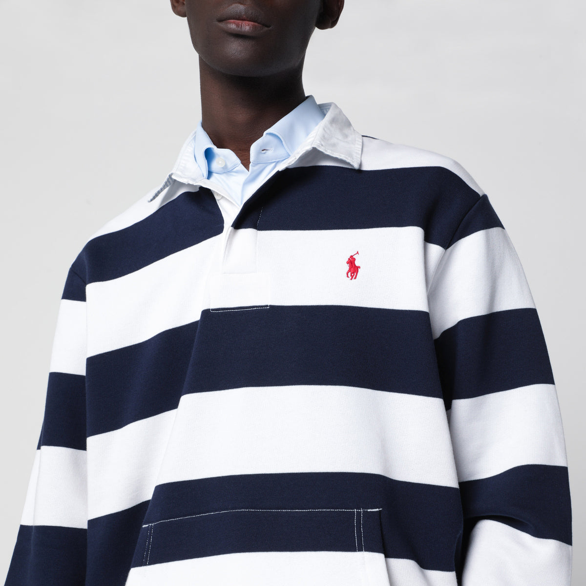 Polo bleu/blanc à rayures en coton