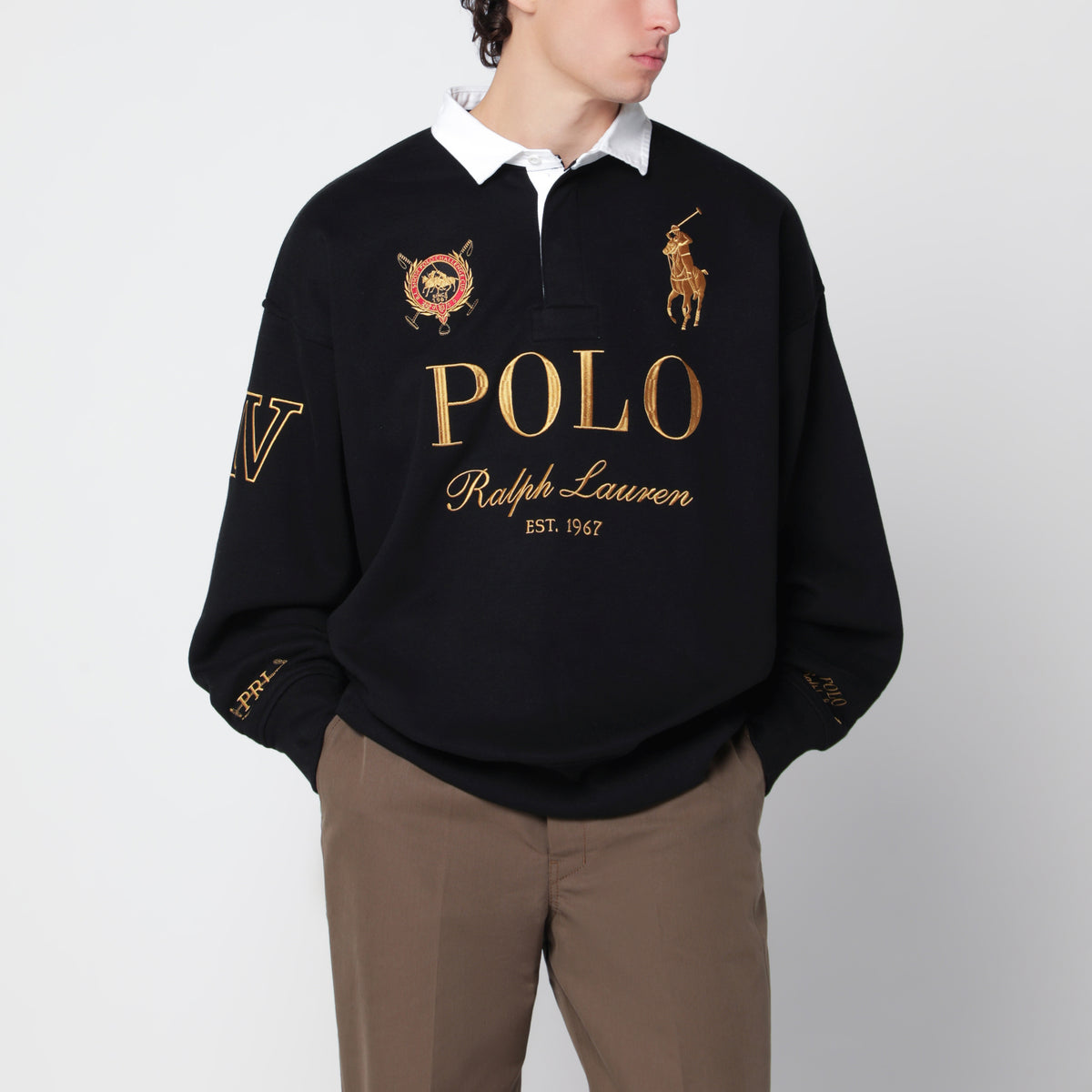 Schwarzes Big Pony Baumwoll-Rugby-Sweatshirt