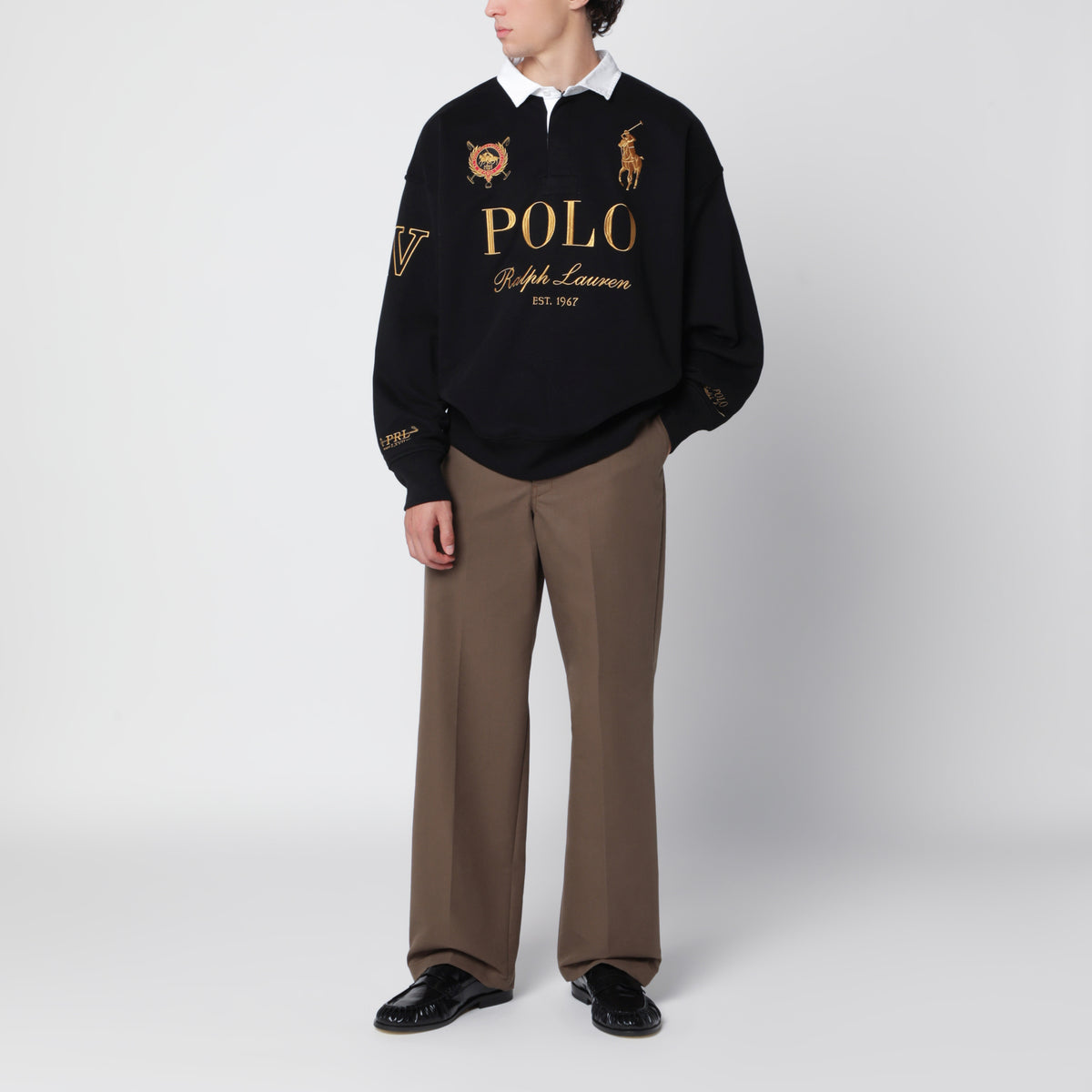 Schwarzes Big Pony Baumwoll-Rugby-Sweatshirt