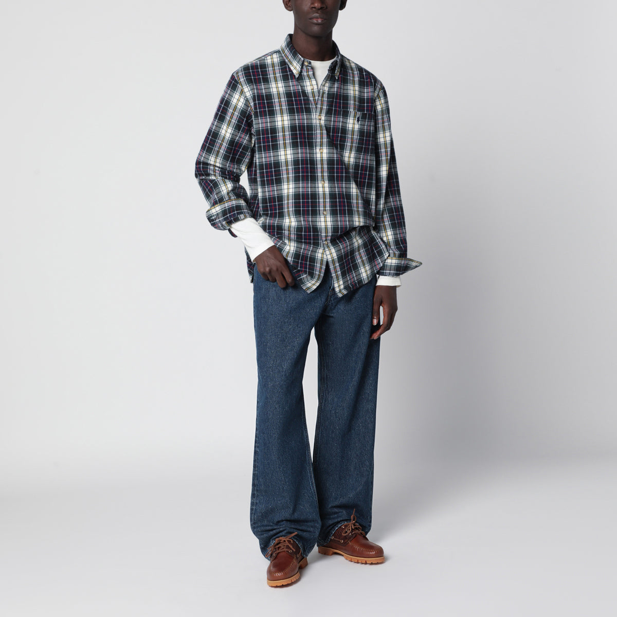 Navy Green Tartan Oxford Cotton Shirt