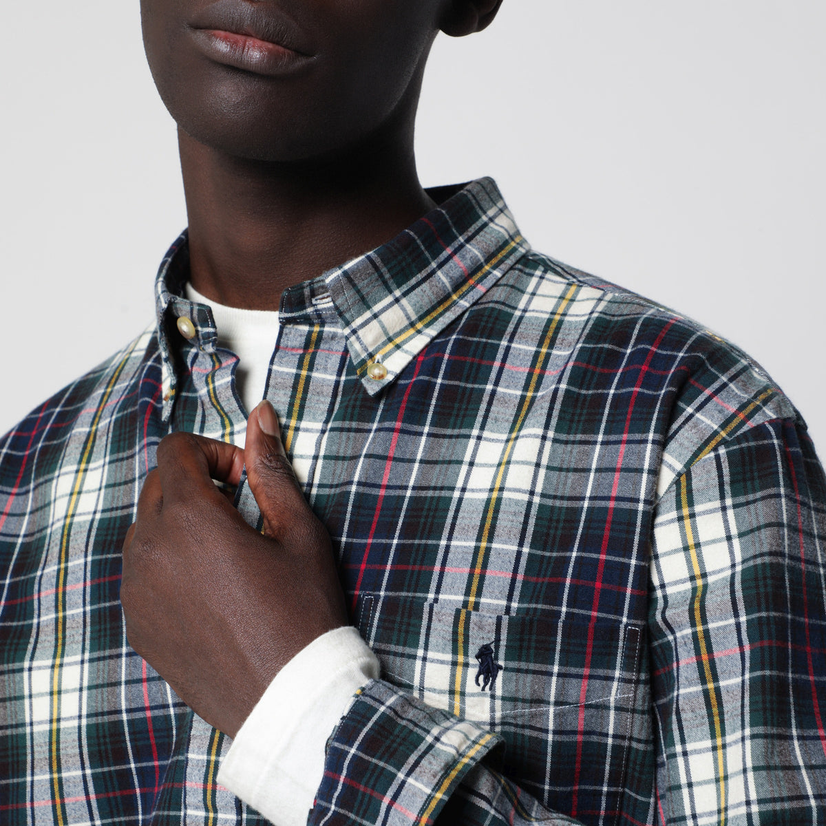 Navy Green Tartan Oxford Cotton Shirt