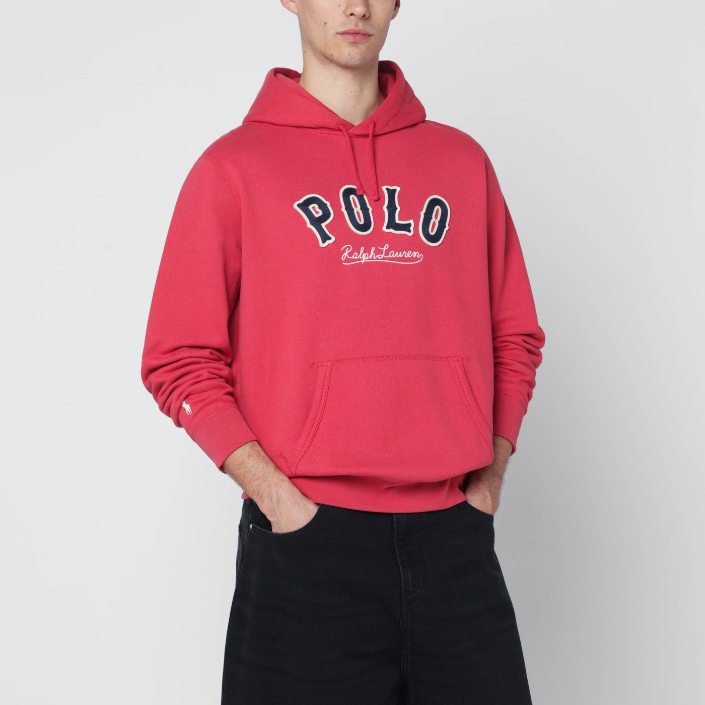 Red hoodie with embroidered logo