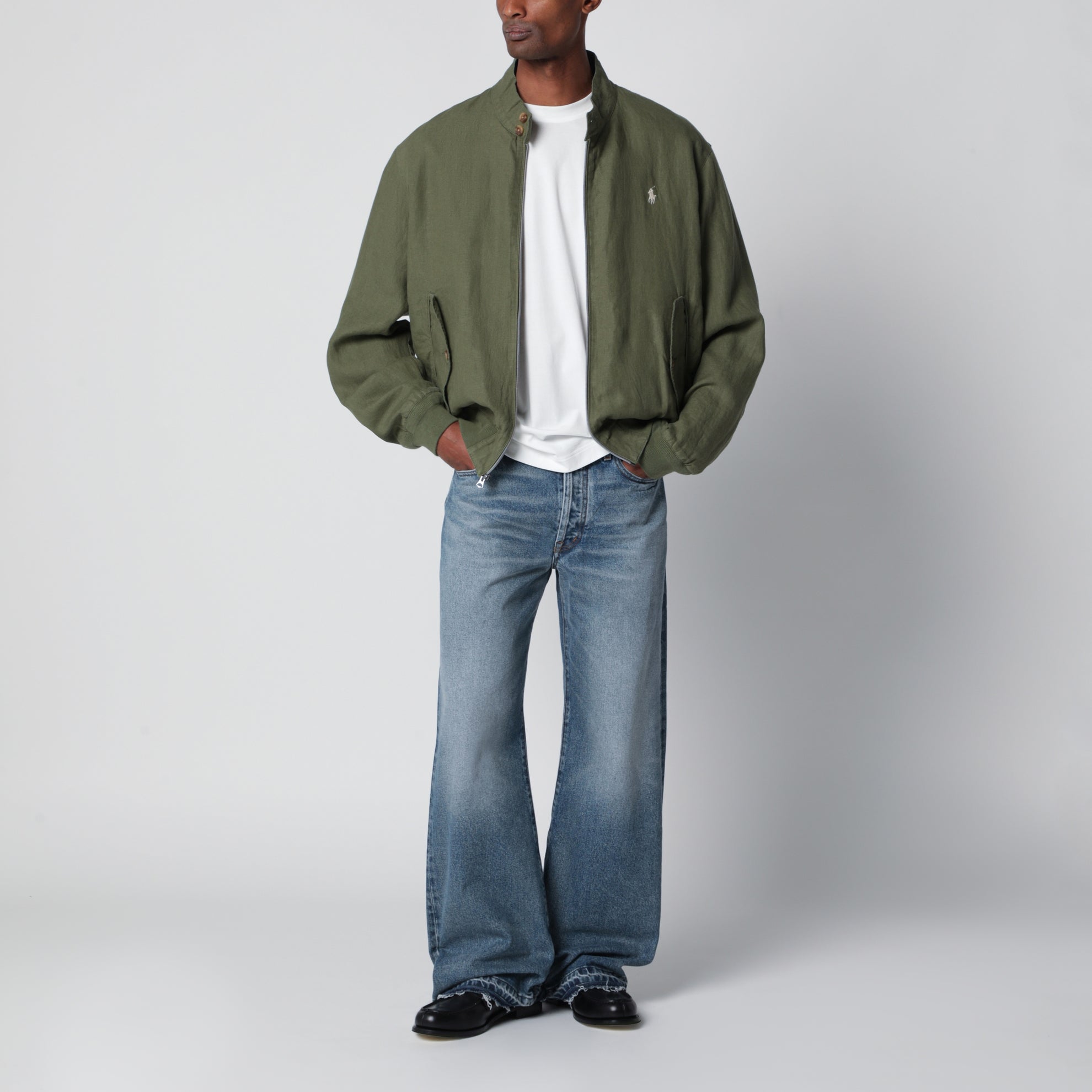 Dark green linen zip-up jacket